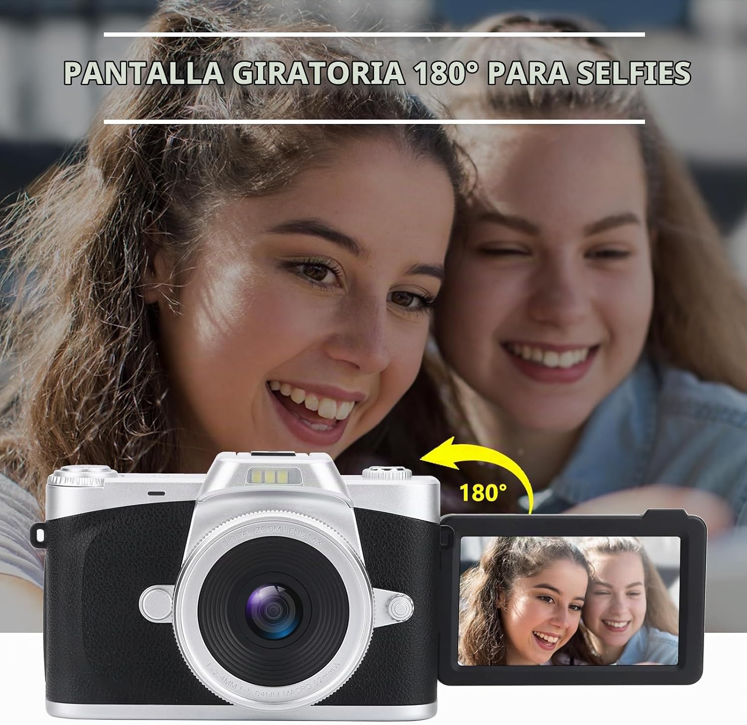 CÁMARA DIGITAL CON PANTALLA ABATIBLE DE 3 PULGADAS, ZOOM DIGITAL DE 16X, CÁMARA COMPACTA DE PUNTO Y DISPARO PARA NIÑOS, - 2