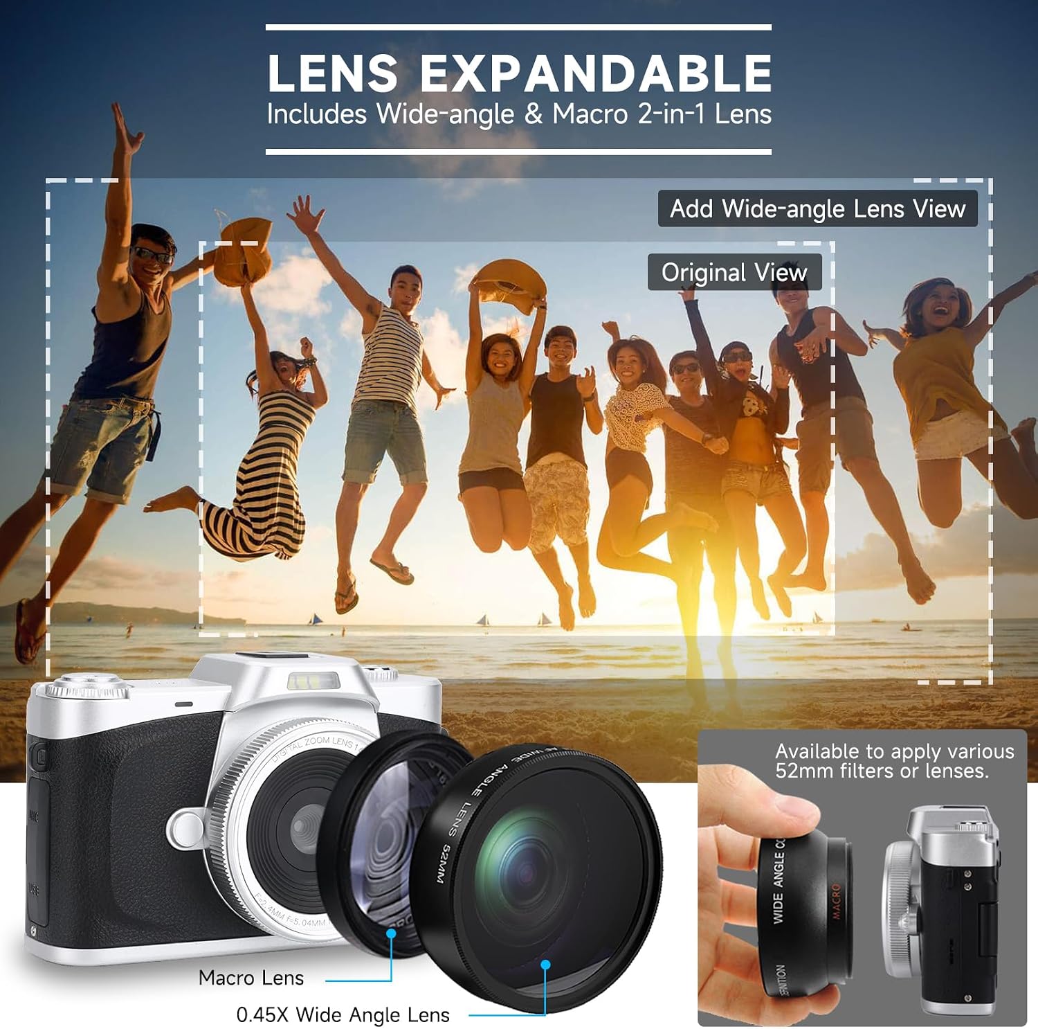 CÁMARA DIGITAL CON PANTALLA ABATIBLE DE 3 PULGADAS, ZOOM DIGITAL DE 16X, CÁMARA COMPACTA DE PUNTO Y DISPARO PARA NIÑOS, - 4