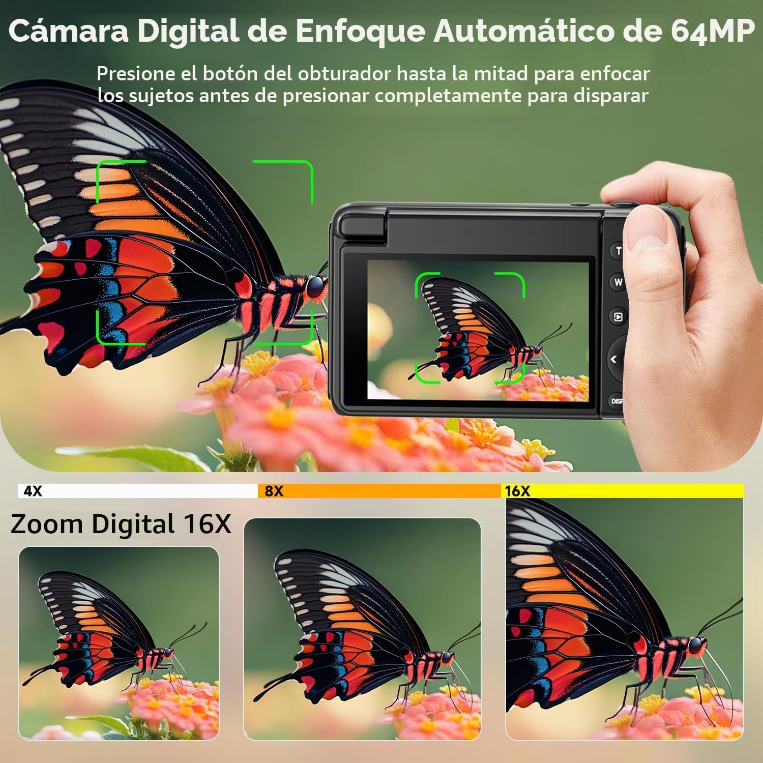 CÁMARA DIGITAL 4K PARA FOTOGRAFÍA Y VIDEOBLOGS DE 64 MEGAPÍXELES PARA YOUTUBE CON PANTALLA GIRATORIA DE 3 180 , CÁMARA - 3