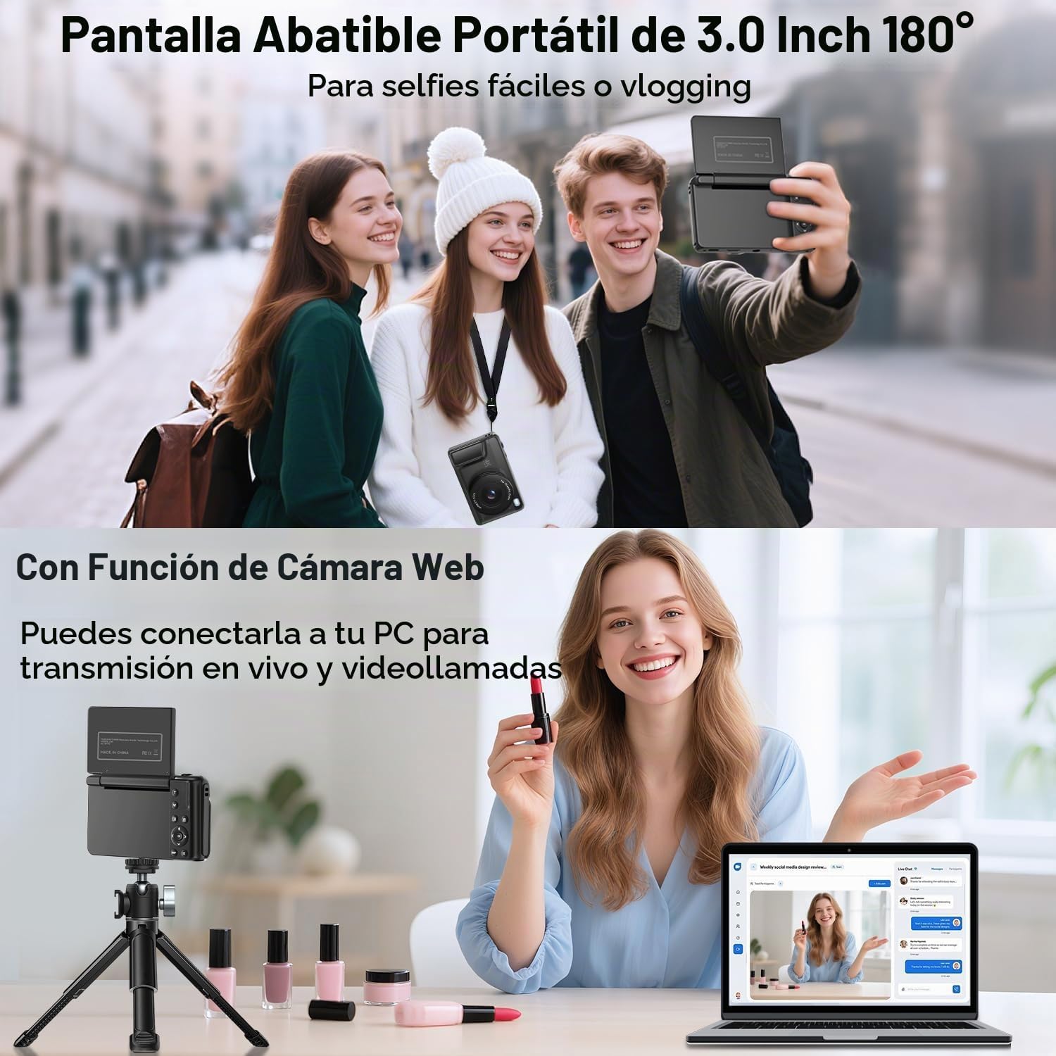 CÁMARA DIGITAL 4K PARA FOTOGRAFÍA Y VIDEOBLOGS DE 64 MEGAPÍXELES PARA YOUTUBE CON PANTALLA GIRATORIA DE 3 180 , CÁMARA - 4