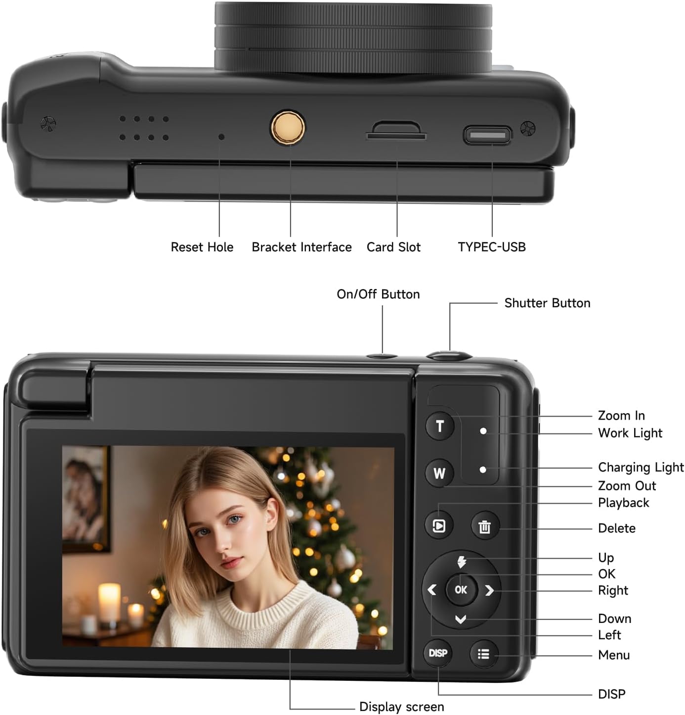 CÁMARA DIGITAL 4K PARA FOTOGRAFÍA Y VIDEOBLOGS DE 64 MEGAPÍXELES PARA YOUTUBE CON PANTALLA GIRATORIA DE 3 180 , CÁMARA - 7