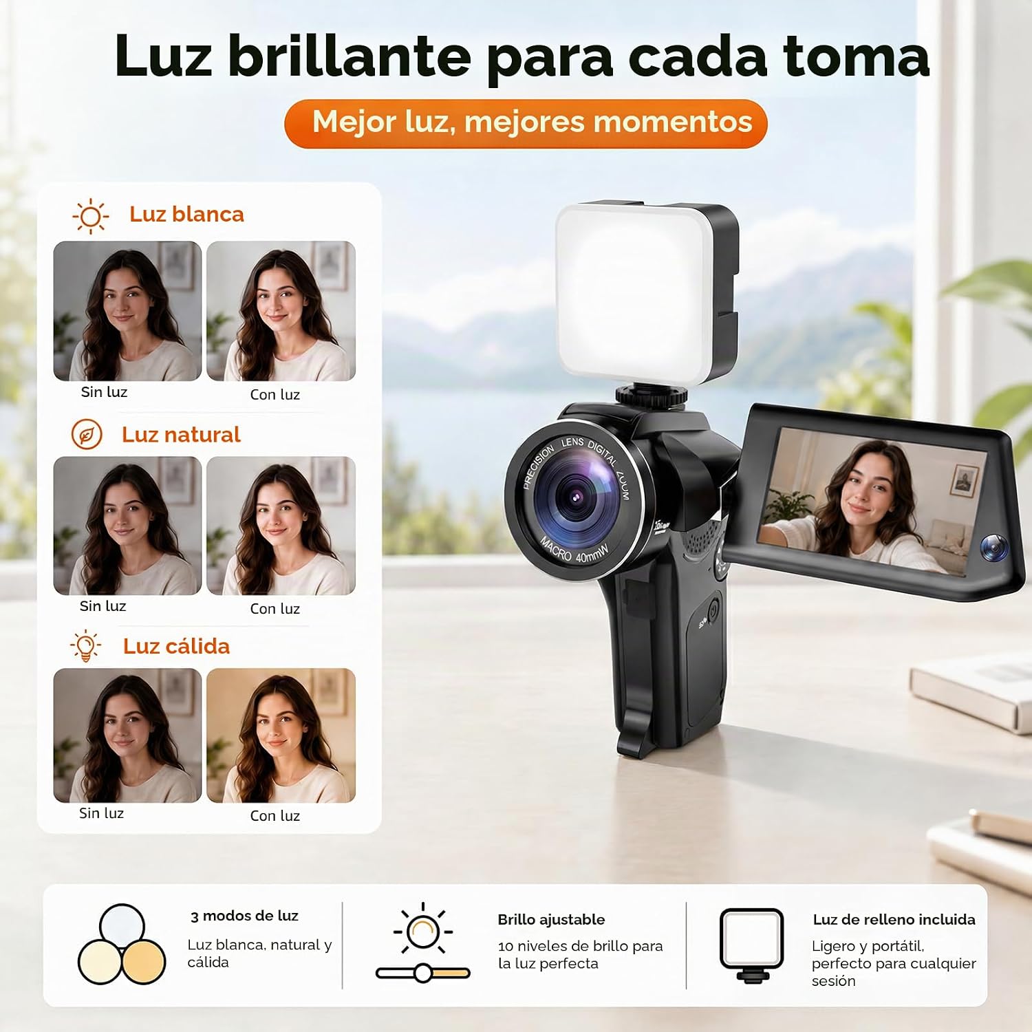 CÁMARA DE VLOGGING 8K CON IMAGEN EN IMAGEN, PANTALLA ABATIBLE WIFI, KIT DE CREADOR - 3