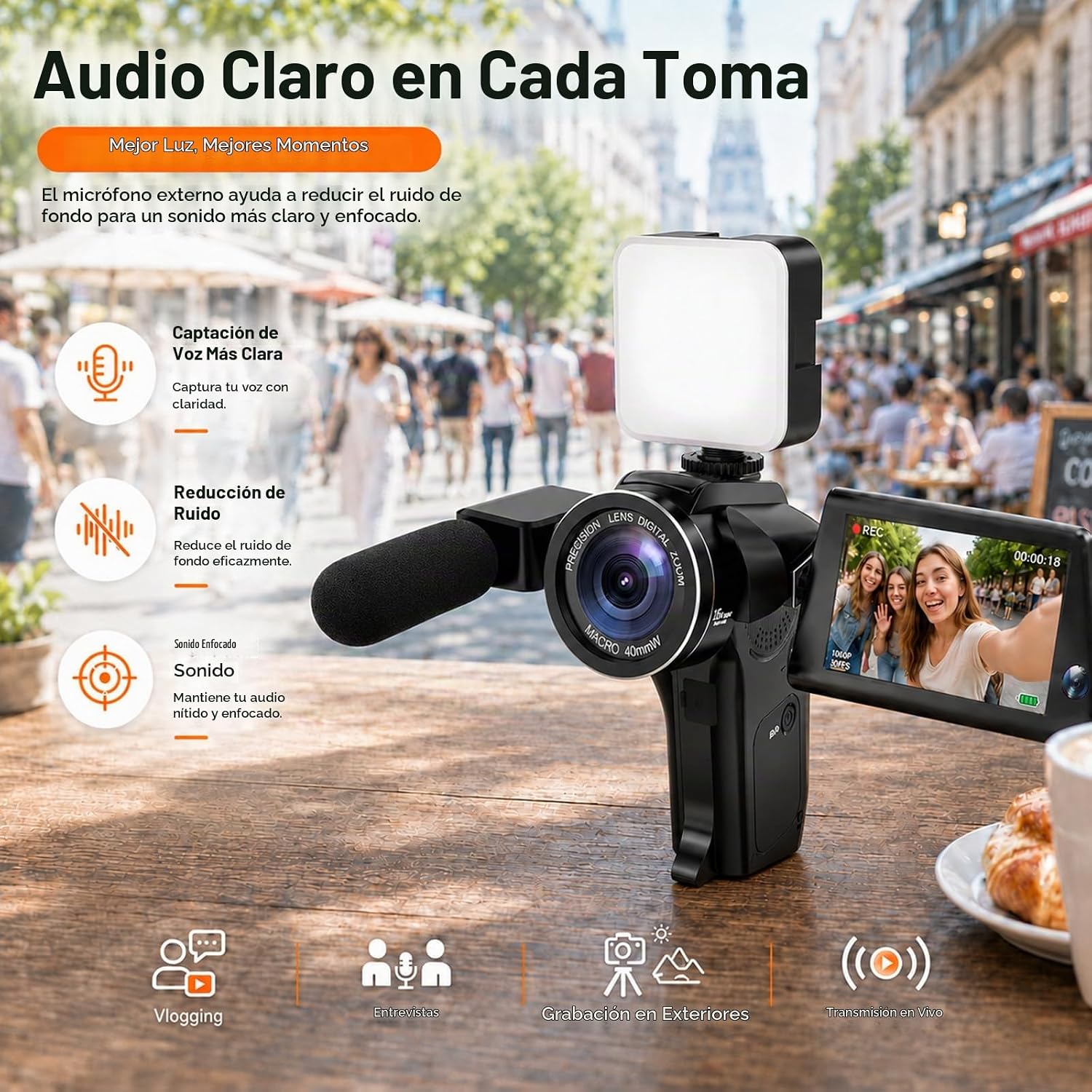 CÁMARA DE VLOGGING 8K CON IMAGEN EN IMAGEN, PANTALLA ABATIBLE WIFI, KIT DE CREADOR - 4