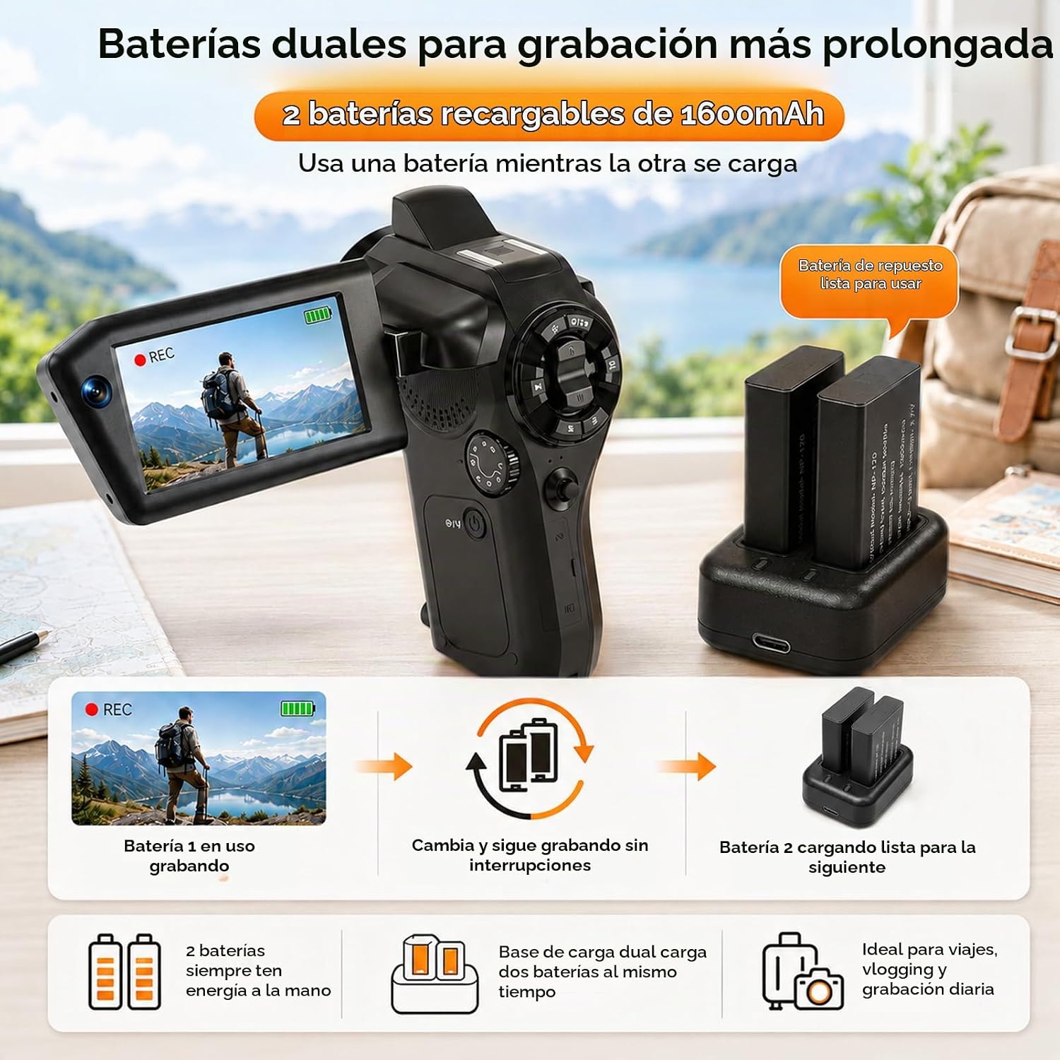 CÁMARA DE VLOGGING 8K CON IMAGEN EN IMAGEN, PANTALLA ABATIBLE WIFI, KIT DE CREADOR - 5