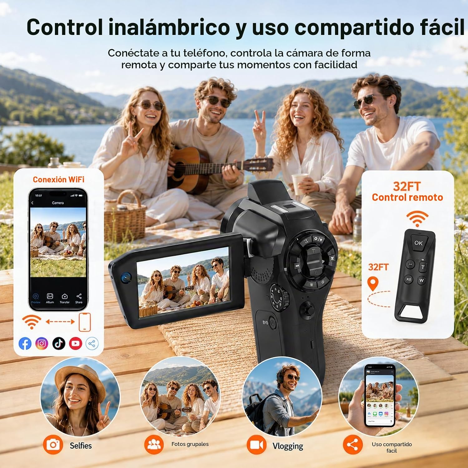 CÁMARA DE VLOGGING 8K CON IMAGEN EN IMAGEN, PANTALLA ABATIBLE WIFI, KIT DE CREADOR - 7