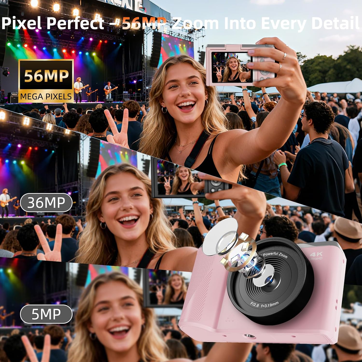 CÁMARA DIGITAL 4K PARA FOTOGRAFÍA Y VIDEO, CÁMARA DE VLOGGING DE 56 MEGAPÍXELES CON ENFOQUE AUTOMÁTICO, PANTALLA GIRATORIA - 2