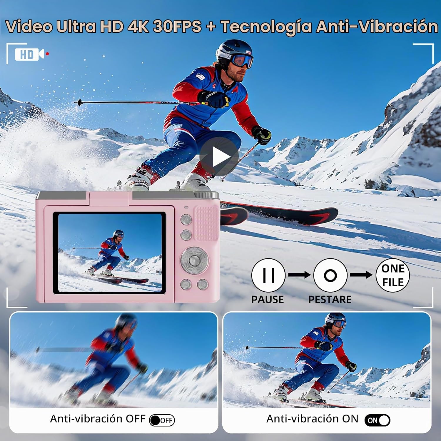 CÁMARA DIGITAL 4K PARA FOTOGRAFÍA Y VIDEO, CÁMARA DE VLOGGING DE 56 MEGAPÍXELES CON ENFOQUE AUTOMÁTICO, PANTALLA GIRATORIA - 3