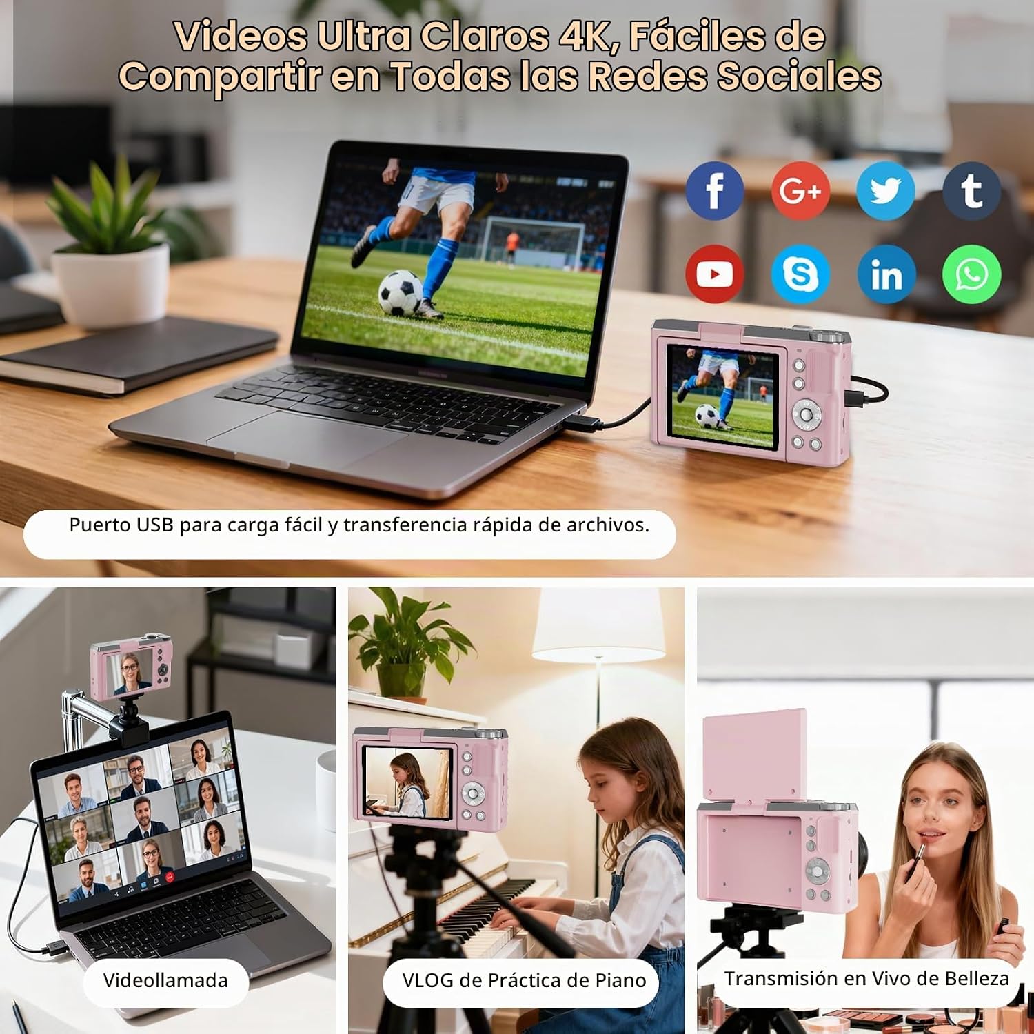 CÁMARA DIGITAL 4K PARA FOTOGRAFÍA Y VIDEO, CÁMARA DE VLOGGING DE 56 MEGAPÍXELES CON ENFOQUE AUTOMÁTICO, PANTALLA GIRATORIA - 6