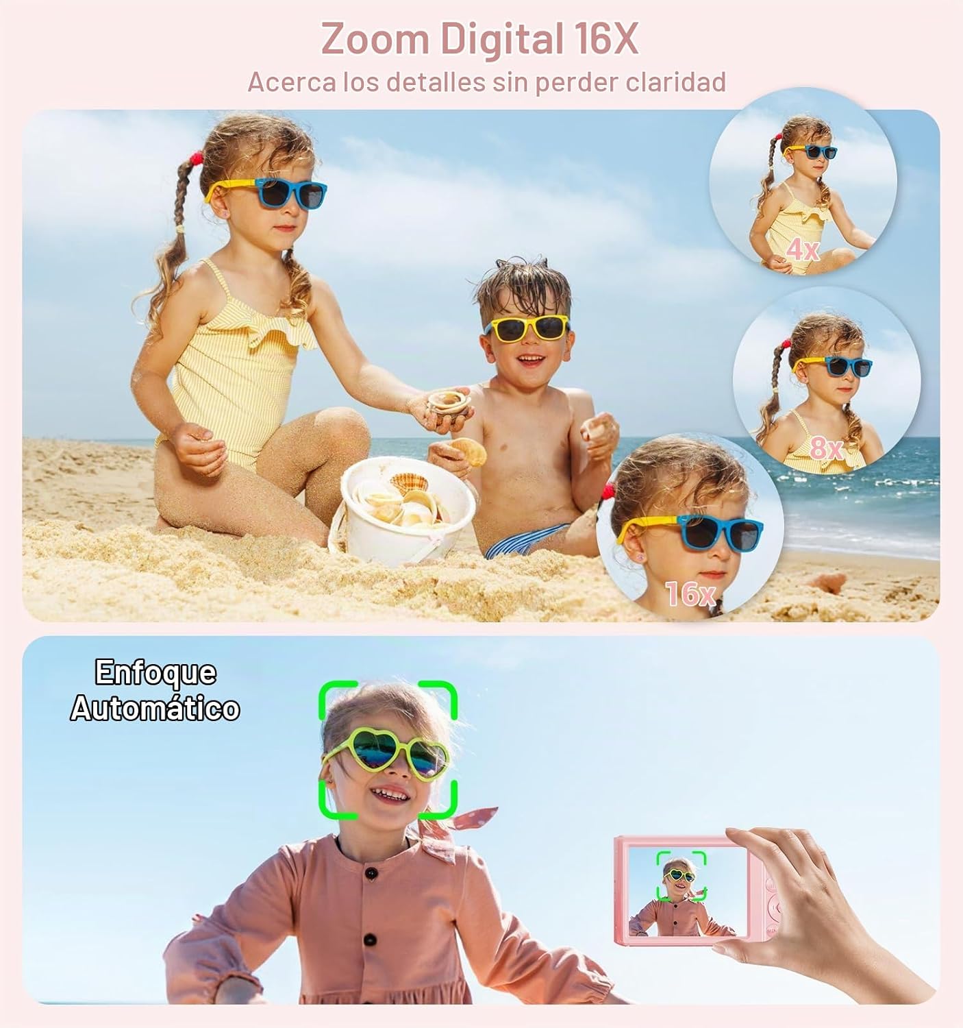 CÁMARA DIGITAL, CÁMARA DIGITAL FHD 4K ROSA MEJORADA PARA ADOLESCENTES Y NIÑAS, CÁMARAS DIGITALES COMPACTAS CON TARJETA - 5