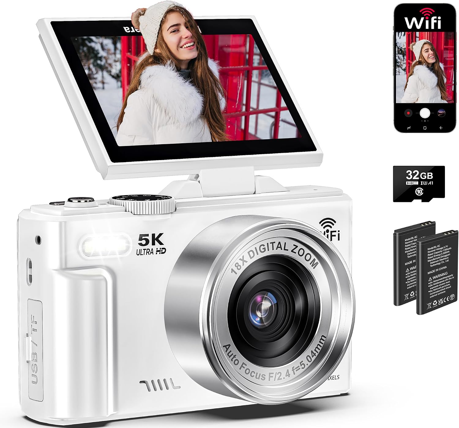CÁMARA DIGITAL DE 5K PARA FOTOGRAFÍA - CÁMARA WIFI DE 75MP PARA VIDEOBLOGS DE YOUTUBE - CÁMARAS DIGITALES DE ZOOM 18X UHD - 1
