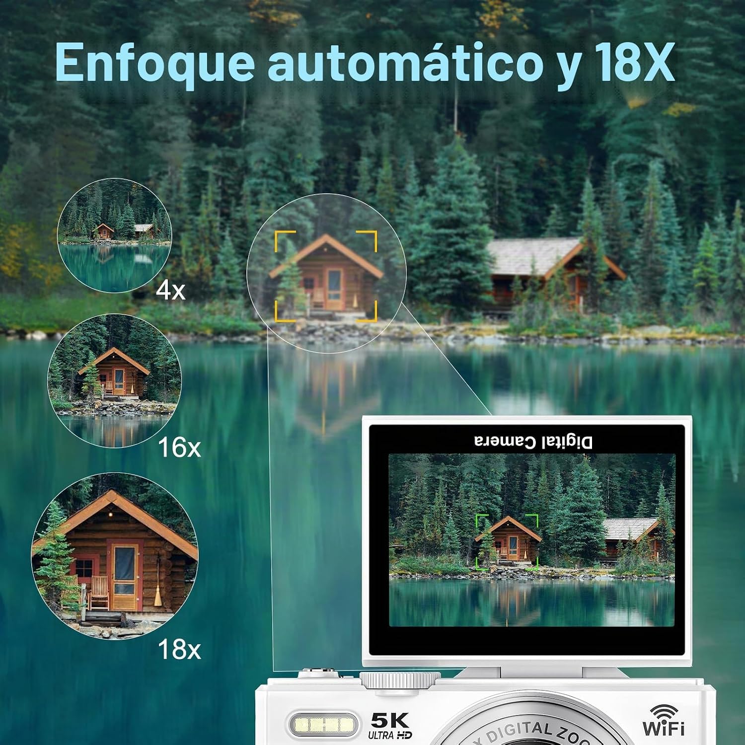 CÁMARA DIGITAL DE 5K PARA FOTOGRAFÍA - CÁMARA WIFI DE 75MP PARA VIDEOBLOGS DE YOUTUBE - CÁMARAS DIGITALES DE ZOOM 18X UHD - 5