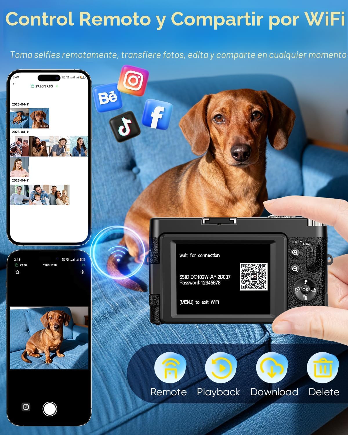 CÁMARA DIGITAL 4K MEJORADA 2026 DE 64 MP WIFI CON PANTALLA ABATIBLE DE 180 - 6