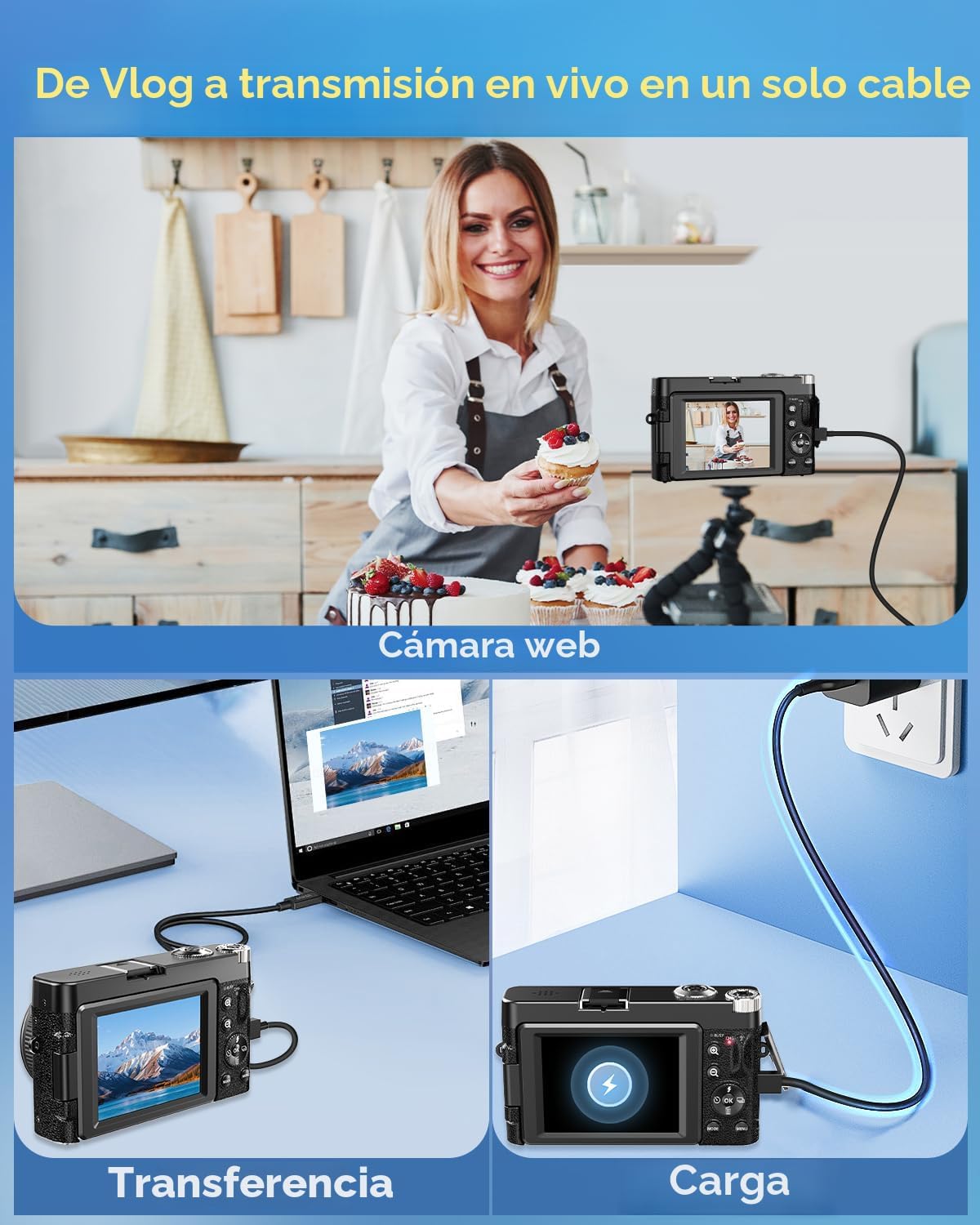 CÁMARA DIGITAL 4K MEJORADA 2026 DE 64 MP WIFI CON PANTALLA ABATIBLE DE 180 - 7