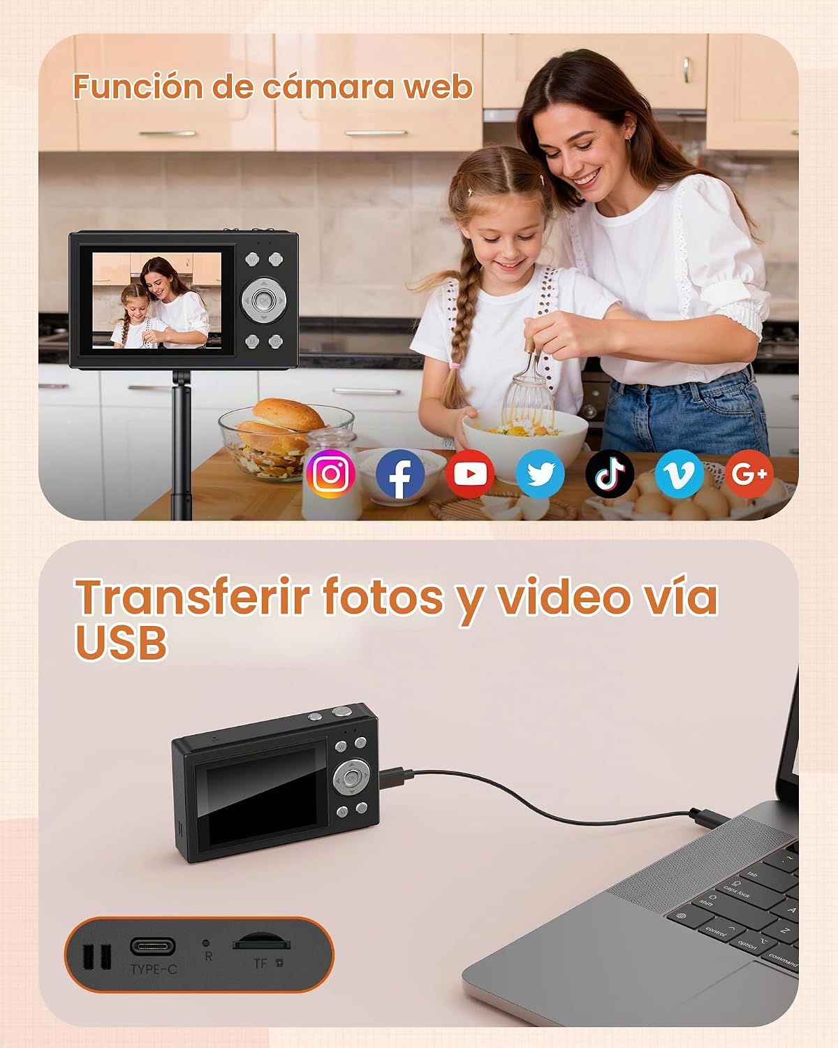 CÁMARA DIGITAL 4K PARA NIÑOS, ADOLESCENTES Y PRINCIPIANTES, CÁMARA DE APUNTAR Y DISPARAR DE 64 MP CON TARJETA SD DE 64 GB, - 7