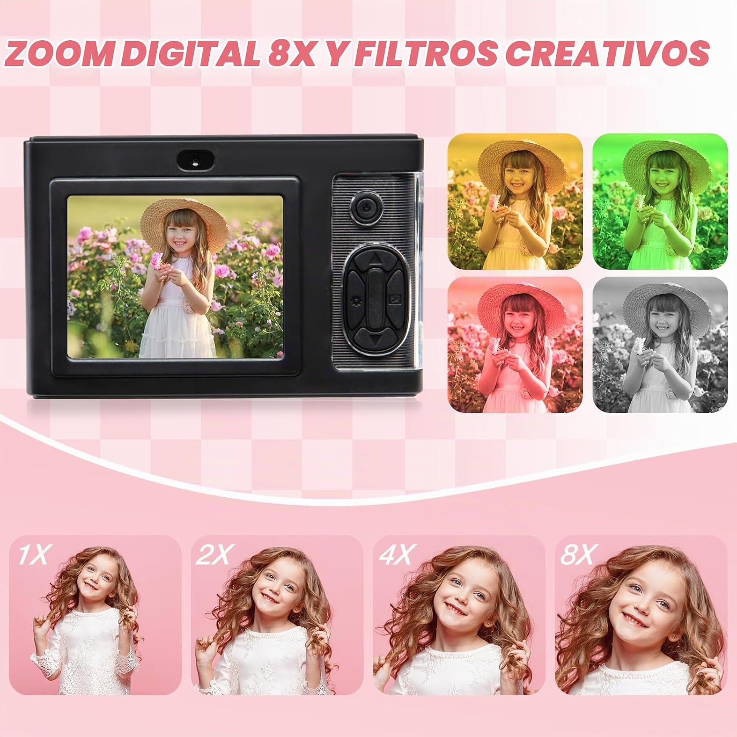 CÁMARA DIGITAL, CÁMARA FHD 1080P PARA NIÑOS CON TARJETA DE 32 GB, CÁMARA DIGITAL DE 48 MP CON ZOOM 8X PARA APUNTAR - 2