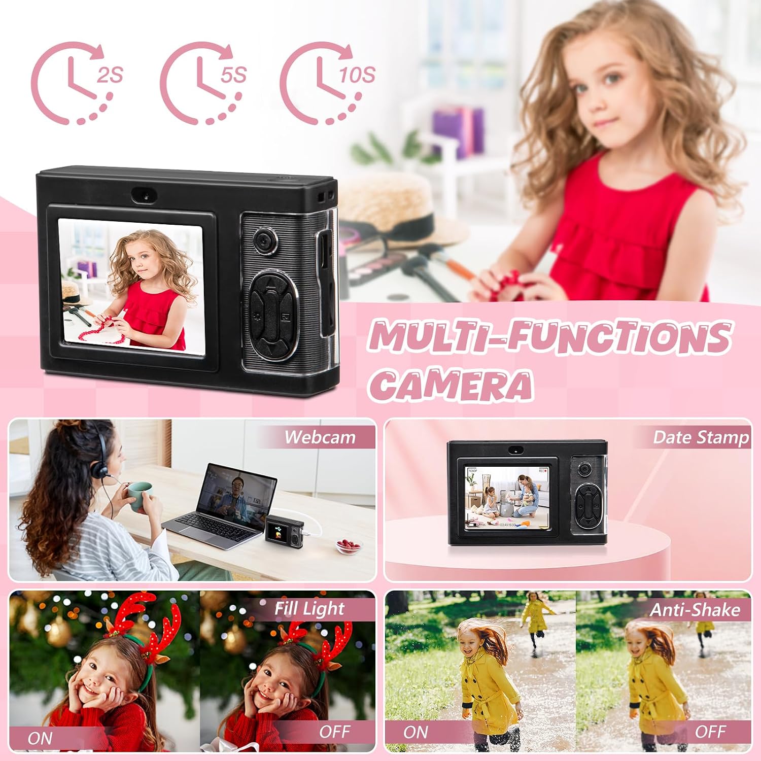 CÁMARA DIGITAL, CÁMARA FHD 1080P PARA NIÑOS CON TARJETA DE 32 GB, CÁMARA DIGITAL DE 48 MP CON ZOOM 8X PARA APUNTAR - 4