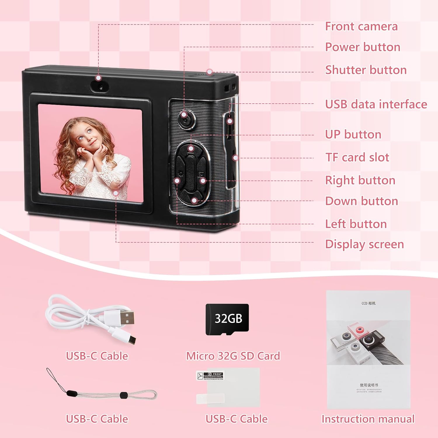 CÁMARA DIGITAL, CÁMARA FHD 1080P PARA NIÑOS CON TARJETA DE 32 GB, CÁMARA DIGITAL DE 48 MP CON ZOOM 8X PARA APUNTAR - 7