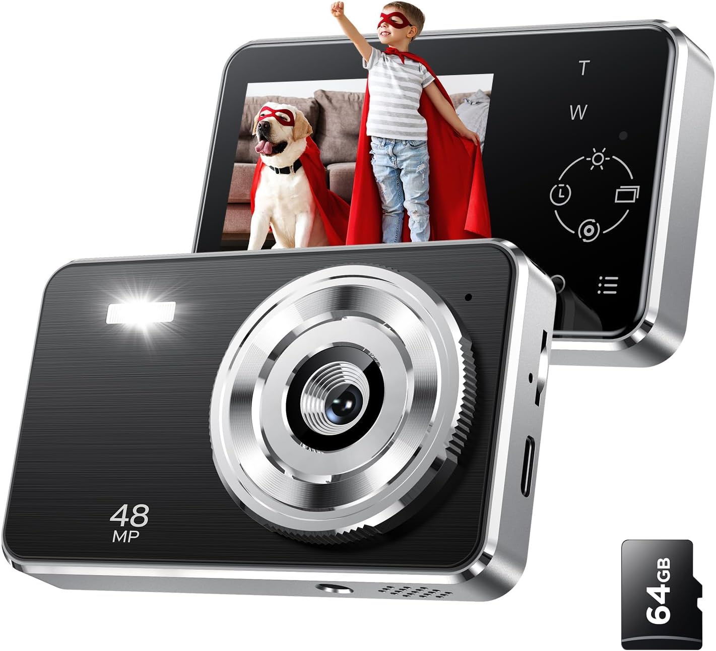 CÁMARA DIGITAL VOXITENUS - CÁMARA FHD 1080P PARA NIÑOS - TARJETA TF DE 64GB - ZOOM 16X AUTO-ENFOQUE CON BOLSA DE CÁMARA - - 1