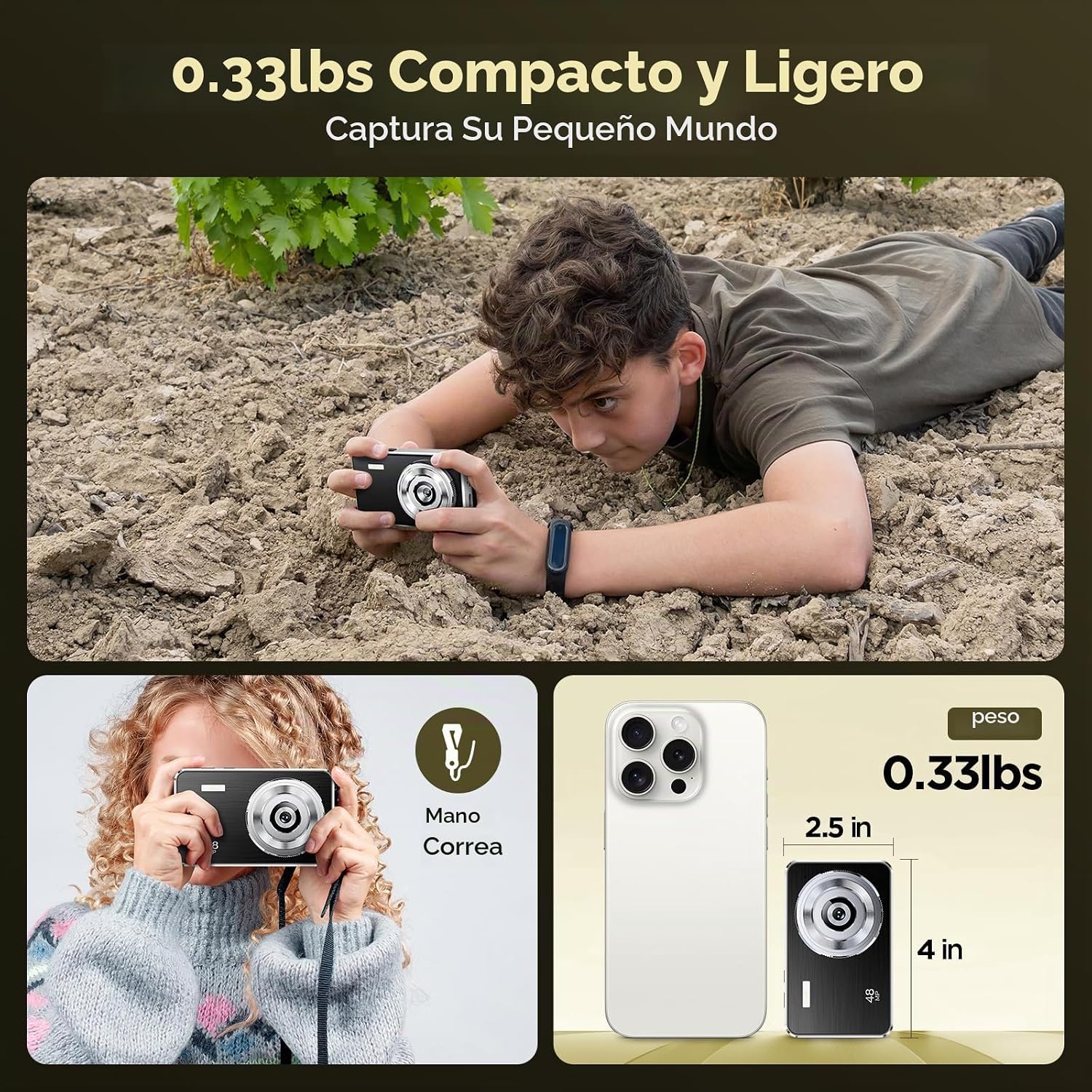 CÁMARA DIGITAL VOXITENUS - CÁMARA FHD 1080P PARA NIÑOS - TARJETA TF DE 64GB - ZOOM 16X AUTO-ENFOQUE CON BOLSA DE CÁMARA - - 3