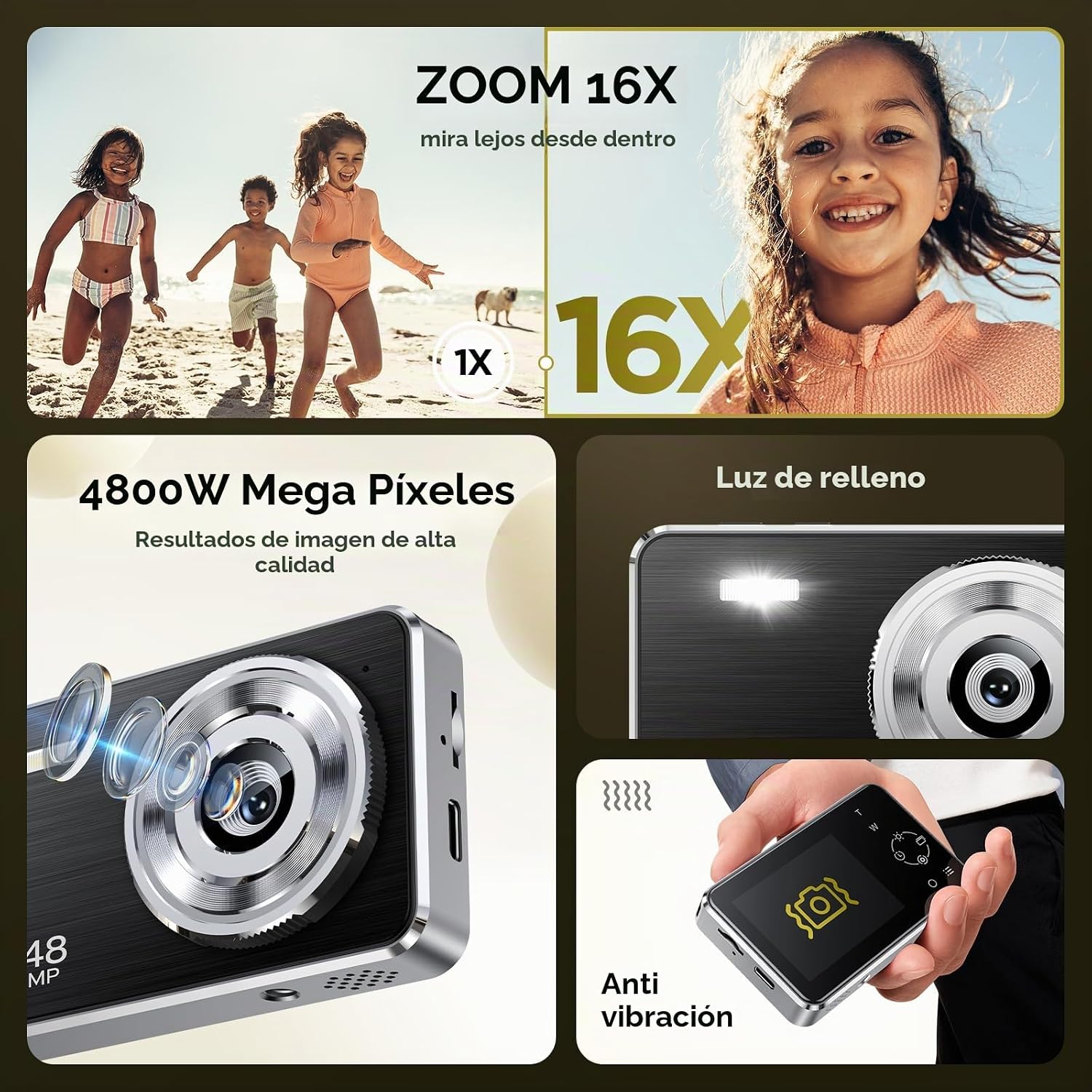 CÁMARA DIGITAL VOXITENUS - CÁMARA FHD 1080P PARA NIÑOS - TARJETA TF DE 64GB - ZOOM 16X AUTO-ENFOQUE CON BOLSA DE CÁMARA - - 6