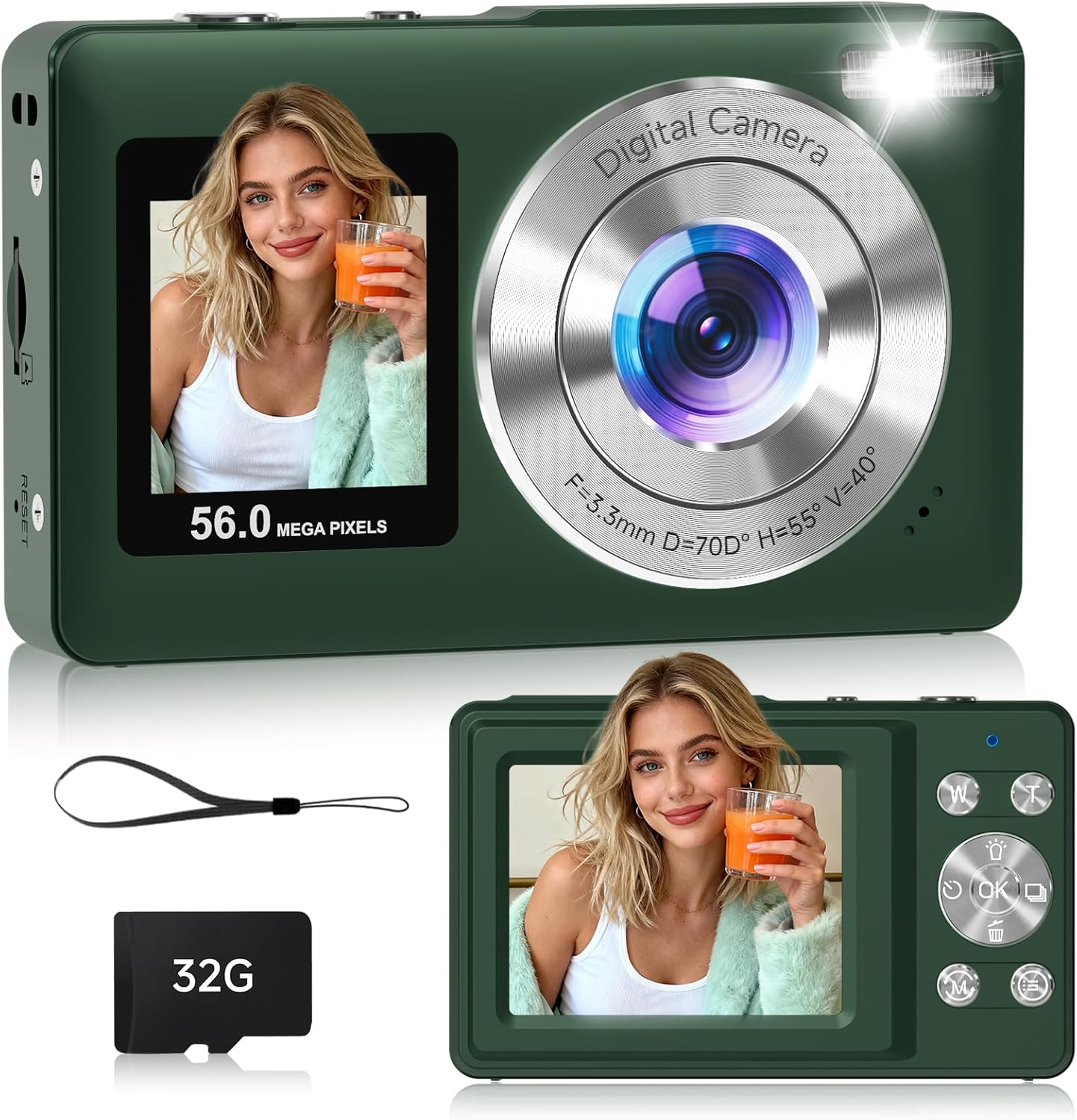 CÁMARA DIGITAL, CÁMARA DE ENFOQUE AUTOMÁTICO DE DOBLE PANTALLA DE 56 MP, CÁMARA DE PUNTO DE ZOOM 16X Y DISPARO - 1