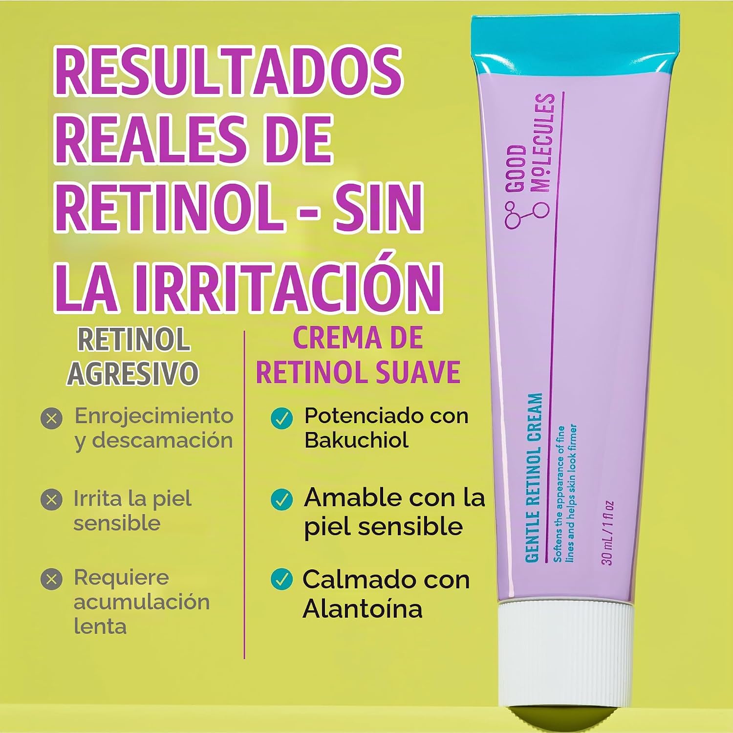 GOOD MOLECULES CREMA SUAVE DE RETINOL - CREMA DE NOCHE DE RETINOL PARA MINIMIZAR LA APARIENCIA DE LÍNEAS FINAS Y ARRUGAS, - 3