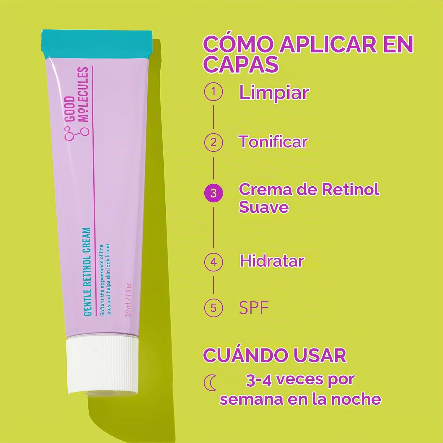 GOOD MOLECULES CREMA SUAVE DE RETINOL - CREMA DE NOCHE DE RETINOL PARA MINIMIZAR LA APARIENCIA DE LÍNEAS FINAS Y ARRUGAS, - 6