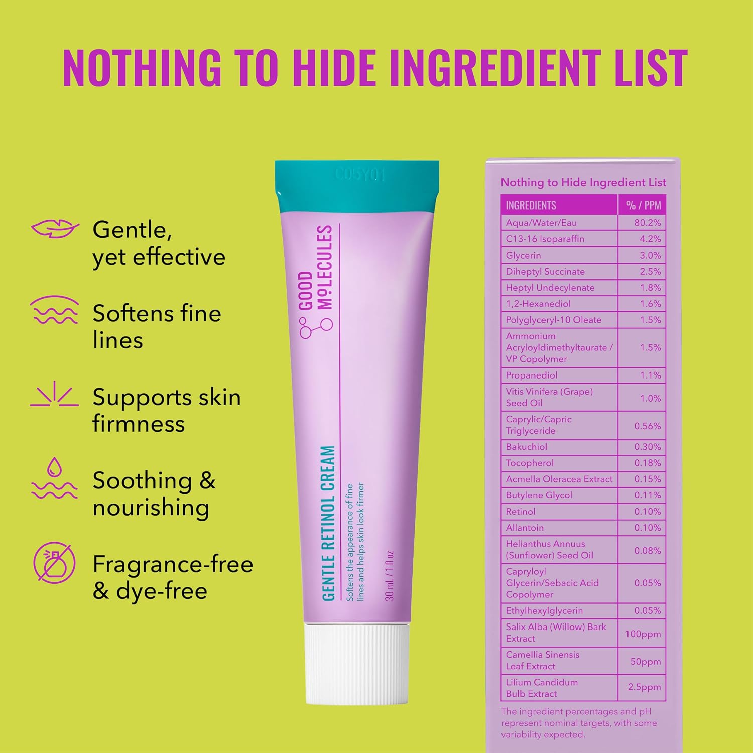 GOOD MOLECULES CREMA SUAVE DE RETINOL - CREMA DE NOCHE DE RETINOL PARA MINIMIZAR LA APARIENCIA DE LÍNEAS FINAS Y ARRUGAS, - 7
