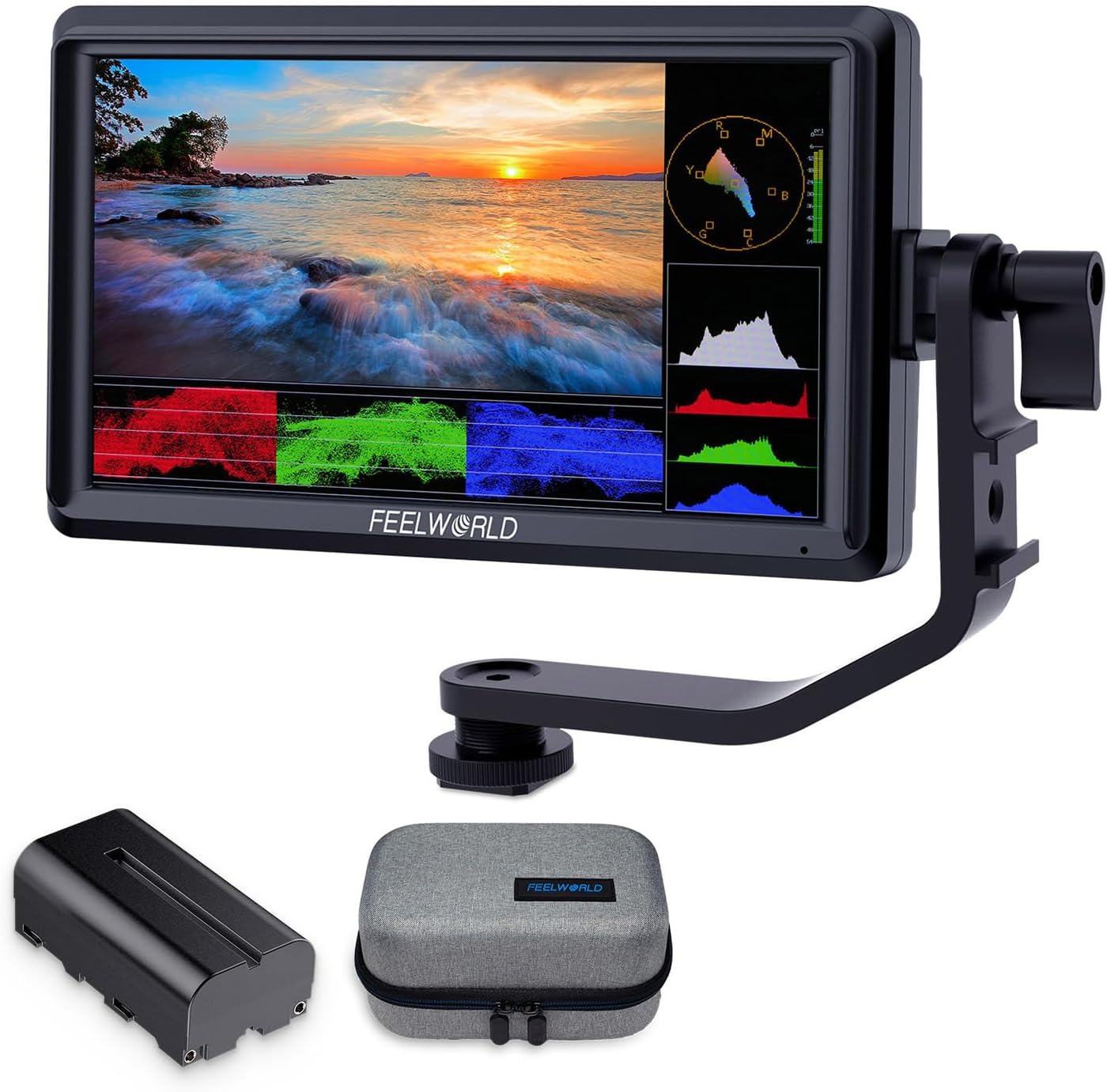 FEELWORLD FW568 V3 MONITOR DE CAMPO DE CÁMARA DSLR DE 6 PULGADAS CON BATERÍA F550 2200MAH Y BOLSA DE TRANSPORTE, LUTS - 1