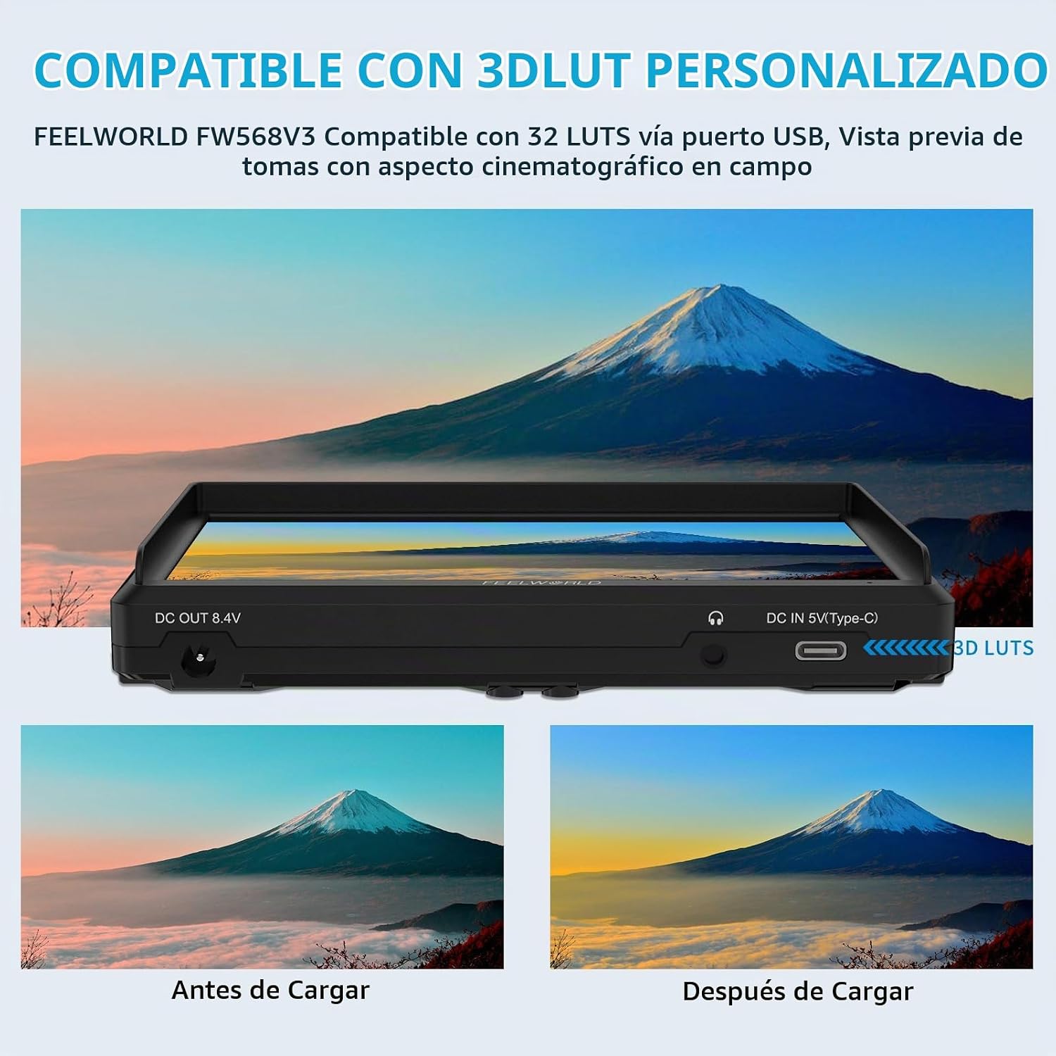 FEELWORLD FW568 V3 MONITOR DE CAMPO DE CÁMARA DSLR DE 6 PULGADAS CON BATERÍA F550 2200MAH Y BOLSA DE TRANSPORTE, LUTS - 2