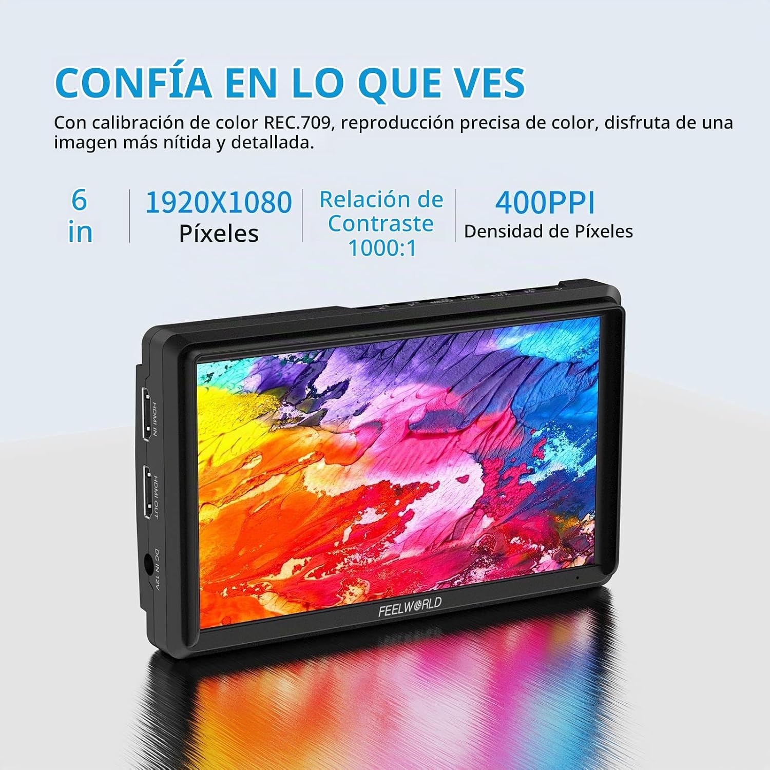 FEELWORLD FW568 V3 MONITOR DE CAMPO DE CÁMARA DSLR DE 6 PULGADAS CON BATERÍA F550 2200MAH Y BOLSA DE TRANSPORTE, LUTS - 3