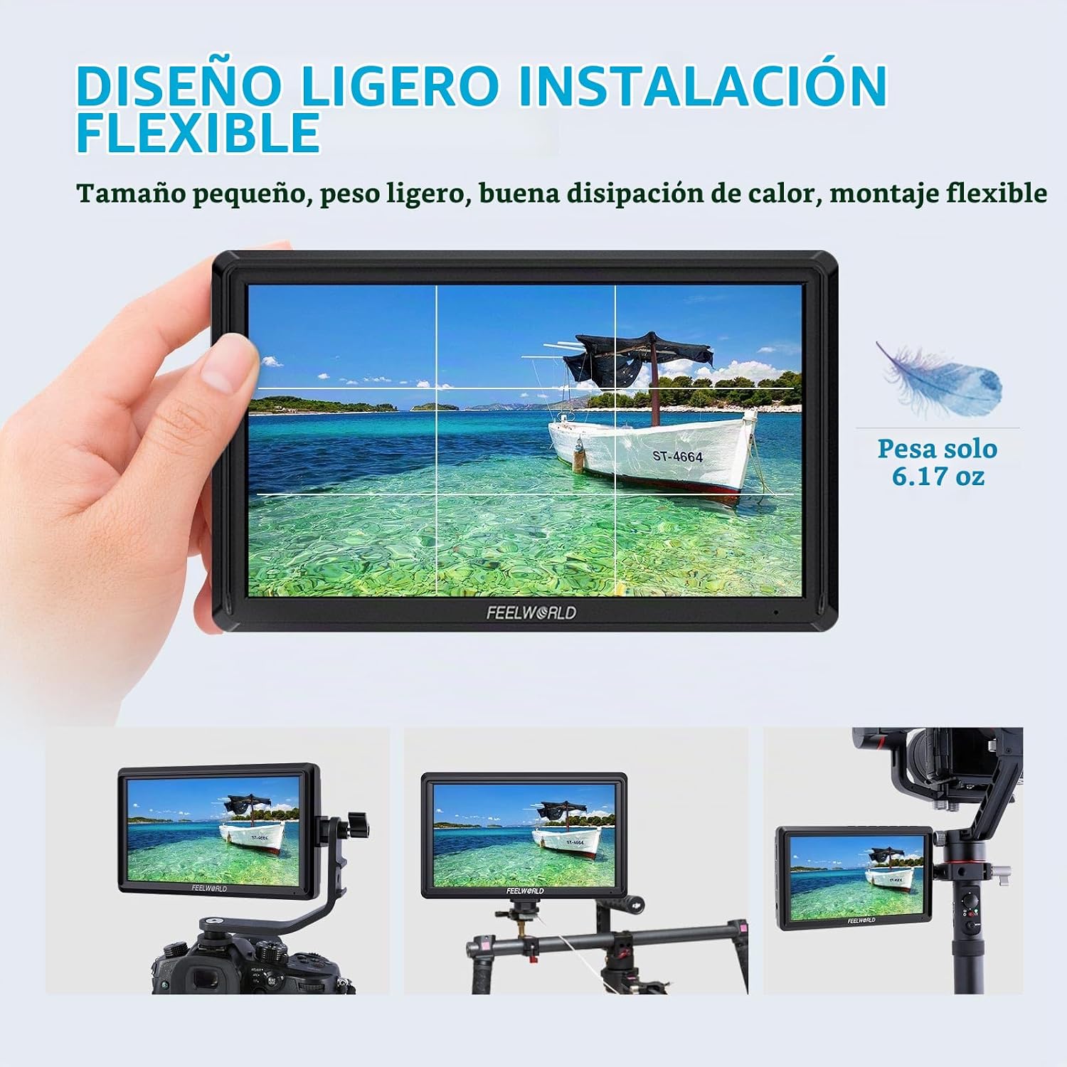 FEELWORLD FW568 V3 MONITOR DE CAMPO DE CÁMARA DSLR DE 6 PULGADAS CON BATERÍA F550 2200MAH Y BOLSA DE TRANSPORTE, LUTS - 7