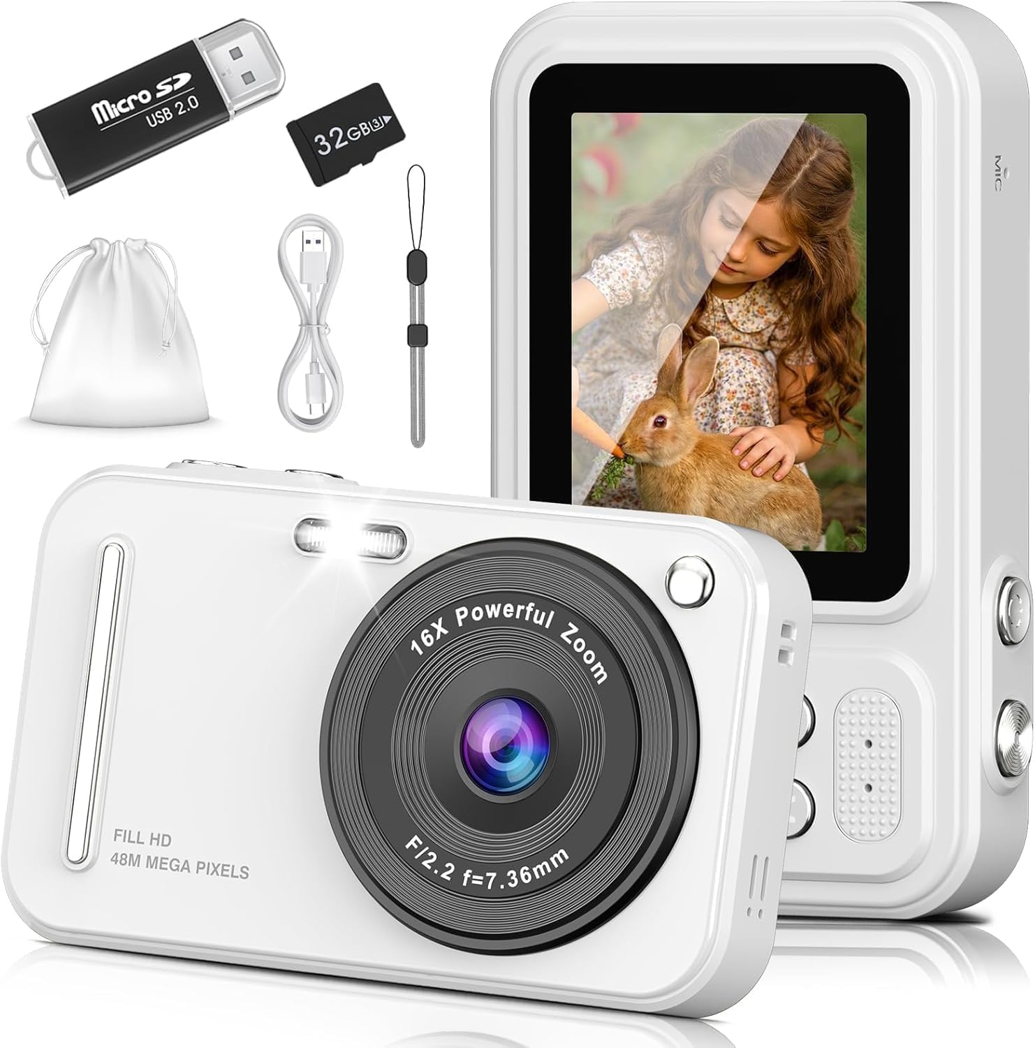 CÁMARA DIGITAL PARA NIÑOS, CÁMARAS DIGITALES DE 48 MP FHD 1080P PARA APUNTAR Y DISPARAR CON ZOOM DE 16X, CÁMARAS PORTÁTILES - 1