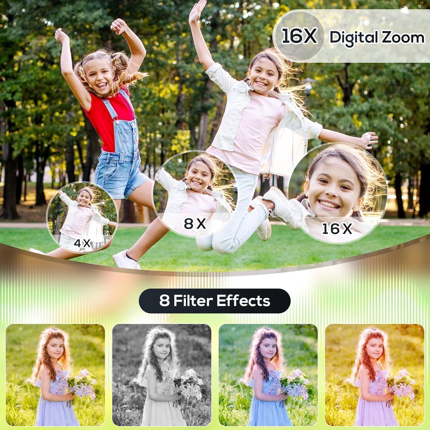 CÁMARA DIGITAL PARA NIÑOS, CÁMARAS DIGITALES DE 48 MP FHD 1080P PARA APUNTAR Y DISPARAR CON ZOOM DE 16X, CÁMARAS PORTÁTILES - 4