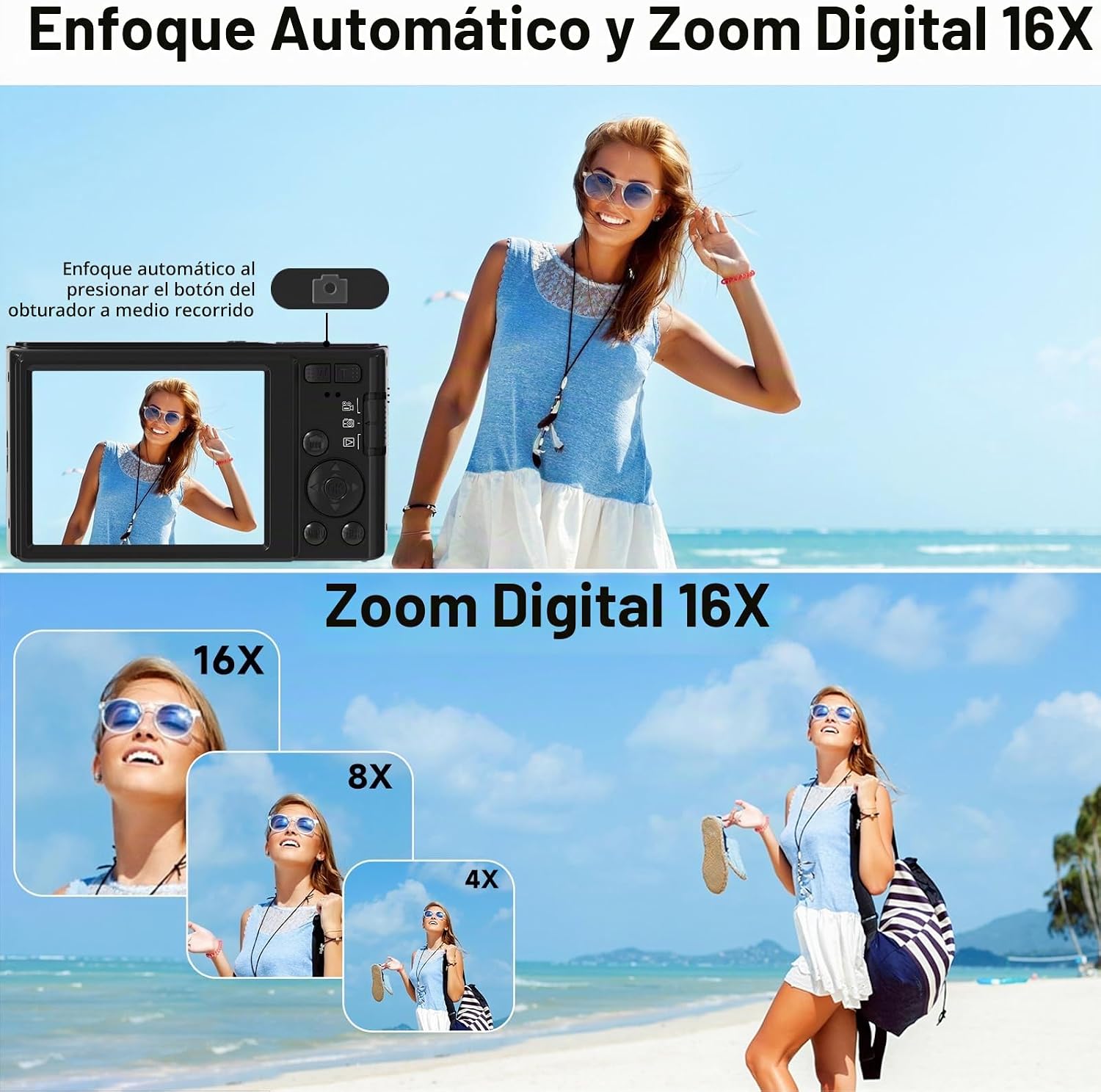 CÁMARA DIGITAL, CÁMARA DIGITAL FHD 4K DE 44 MP, ZOOM DIGITAL 16X, CÁMARA DIGITAL DE PUNTO Y DISPARO CON 3 LUCES DE LLENADO - 5