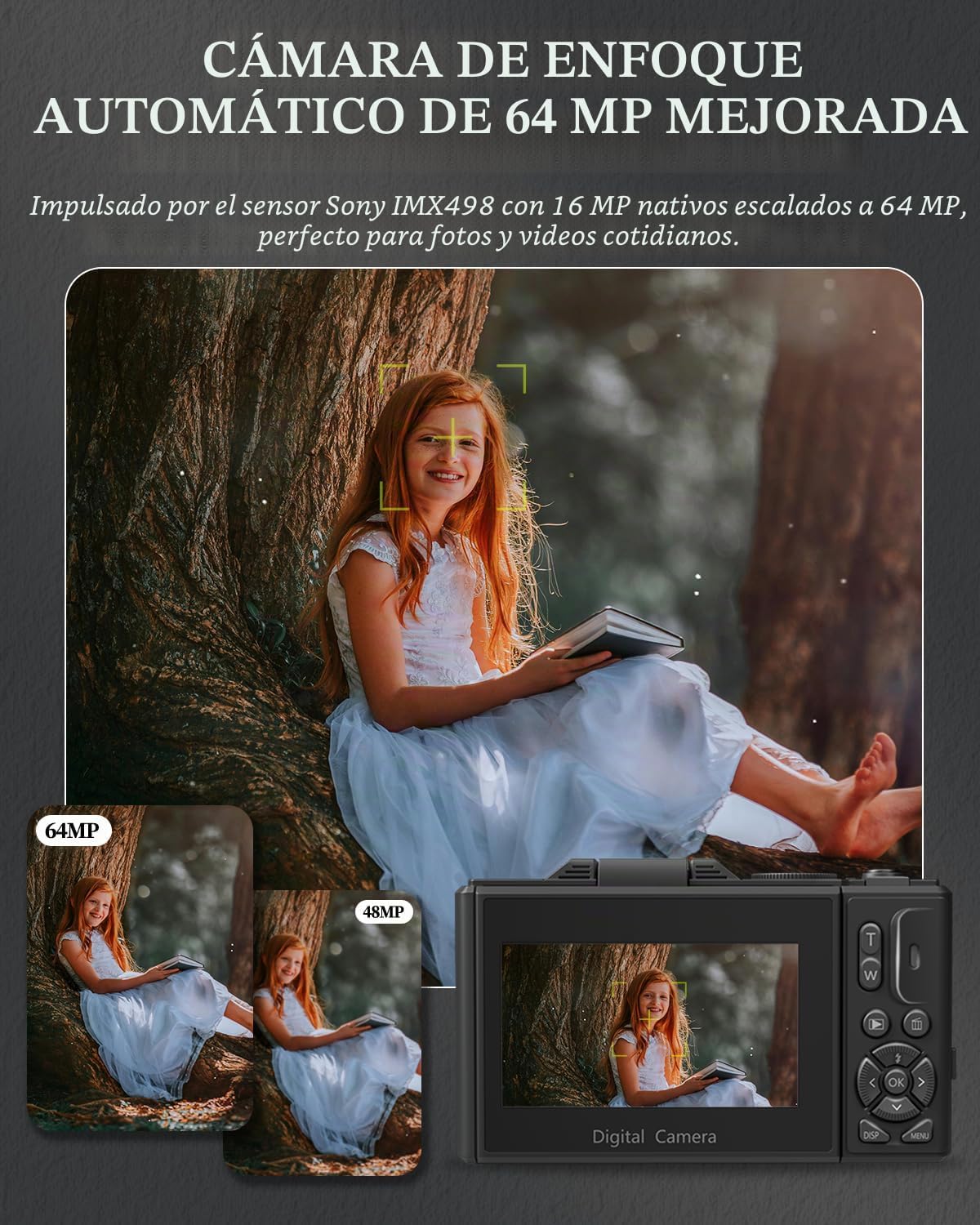CÁMARA DIGITAL 4K PARA PRINCIPIANTES Y ADOLESCENTES, CÁMARA DE ENFOQUE AUTOMÁTICO PARA VLOGGING CON PANTALLA ABATIBLE DE 180 - 3