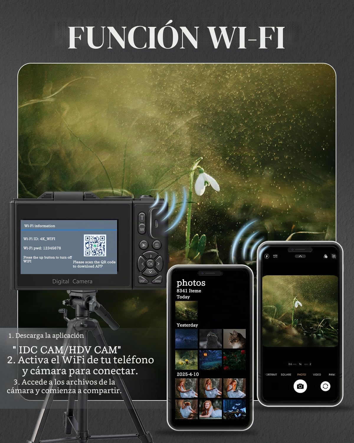 CÁMARA DIGITAL 4K PARA PRINCIPIANTES Y ADOLESCENTES, CÁMARA DE ENFOQUE AUTOMÁTICO PARA VLOGGING CON PANTALLA ABATIBLE DE 180 - 4