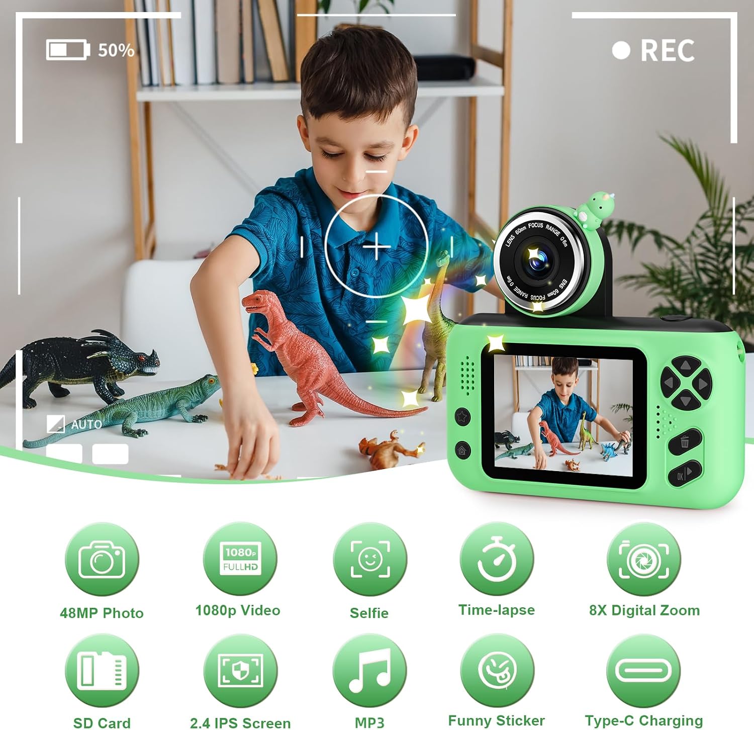 MAKOLLE CÁMARA PARA NIÑOS, REGALOS DE CUMPLEAÑOS PARA NIÑOS Y NIÑAS DE 3 A 8 AÑOS, GRABADORA DE VIDEO PARA NIÑOS DE 8 A 12 - 2