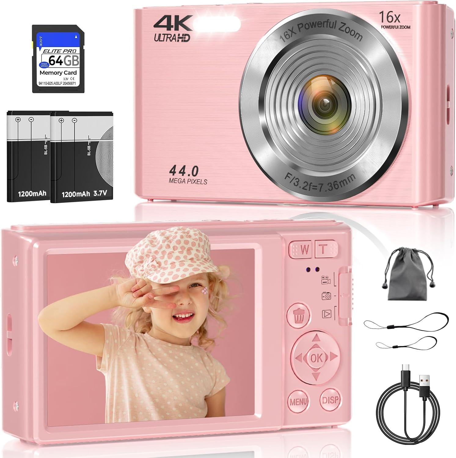 CÁMARA DIGITAL, FHD 4K 44MP CÁMARA DIGITAL PARA FOTOGRAFÍA, ZOOM DIGITAL 16X, CÁMARA DIGITAL DE PUNTO Y DISPARO CON LUCES - 1