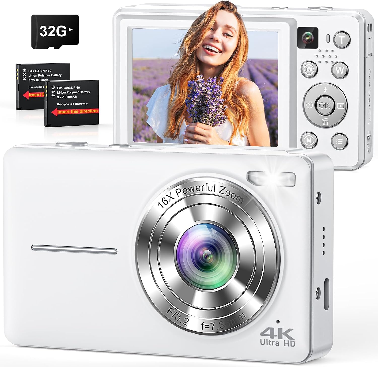 CÁMARA DIGITAL 4K PARA APUNTAR Y DISPARAR CON LENTE SELFIE Y TARJETA 32G - 1