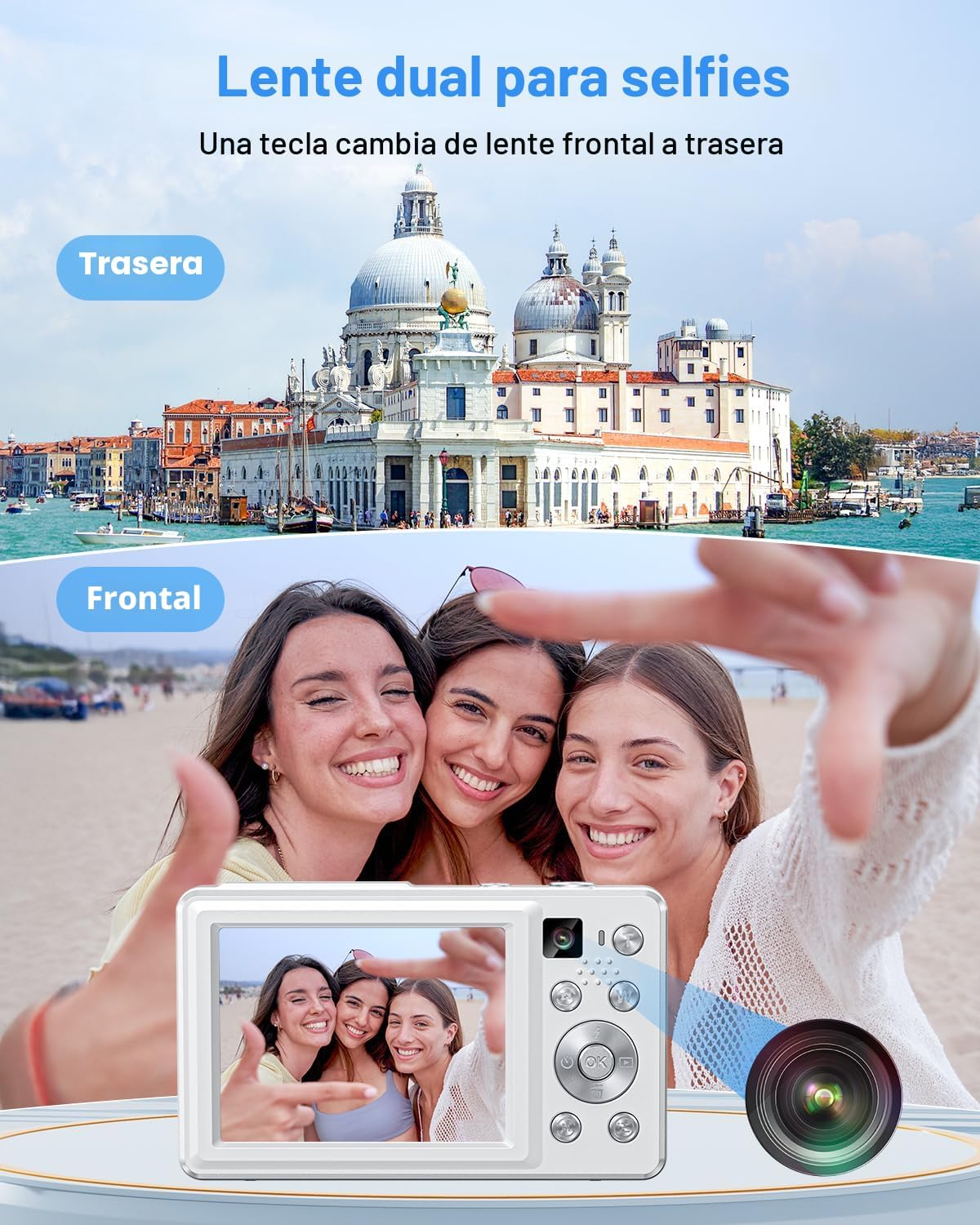 CÁMARA DIGITAL 4K PARA APUNTAR Y DISPARAR CON LENTE SELFIE Y TARJETA 32G - 4
