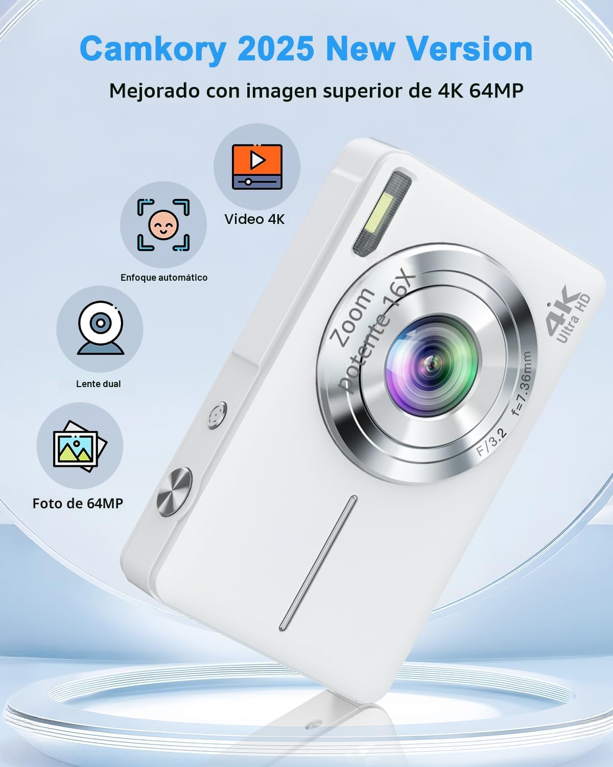 CÁMARA DIGITAL 4K PARA APUNTAR Y DISPARAR CON LENTE SELFIE Y TARJETA 32G - 5