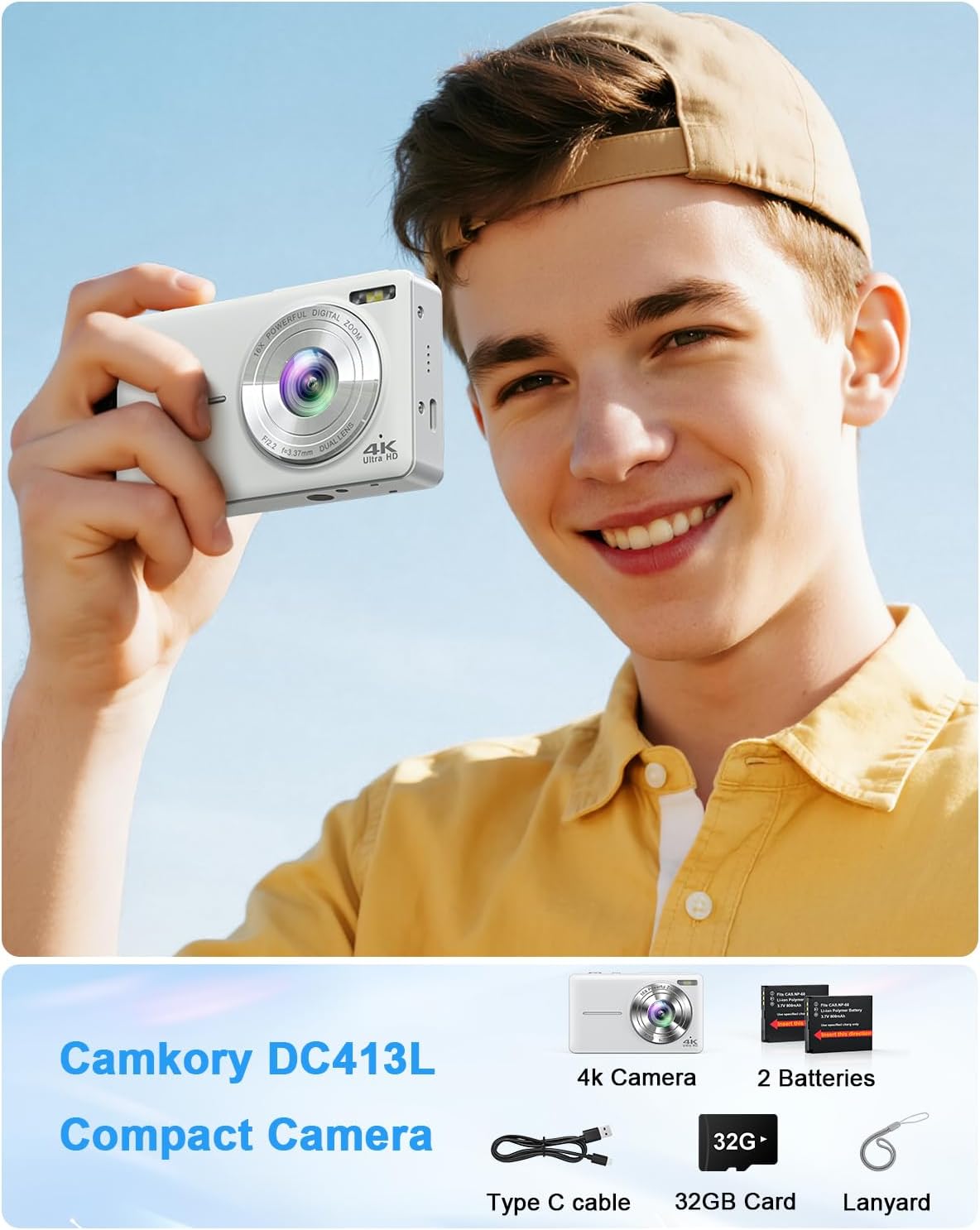 CÁMARA DIGITAL 4K PARA APUNTAR Y DISPARAR CON LENTE SELFIE Y TARJETA 32G - 6