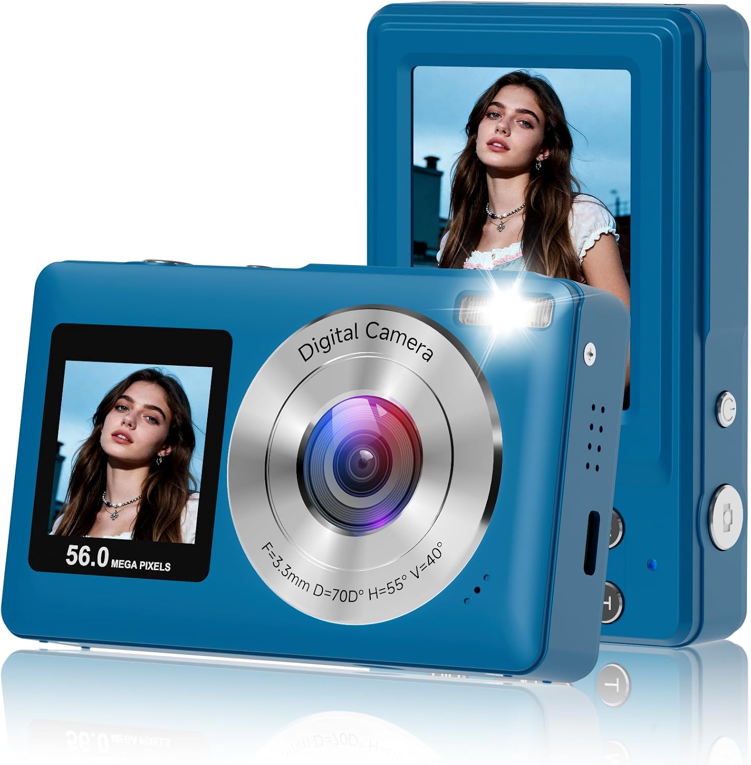 CÁMARA DIGITAL, CÁMARA DE DOBLE PANTALLA DE 56 MP MEJORADA 2026 PARA SELFIES, CÁMARAS DE VIAJE CON ZOOM 16X CON TARJETA SD - 1