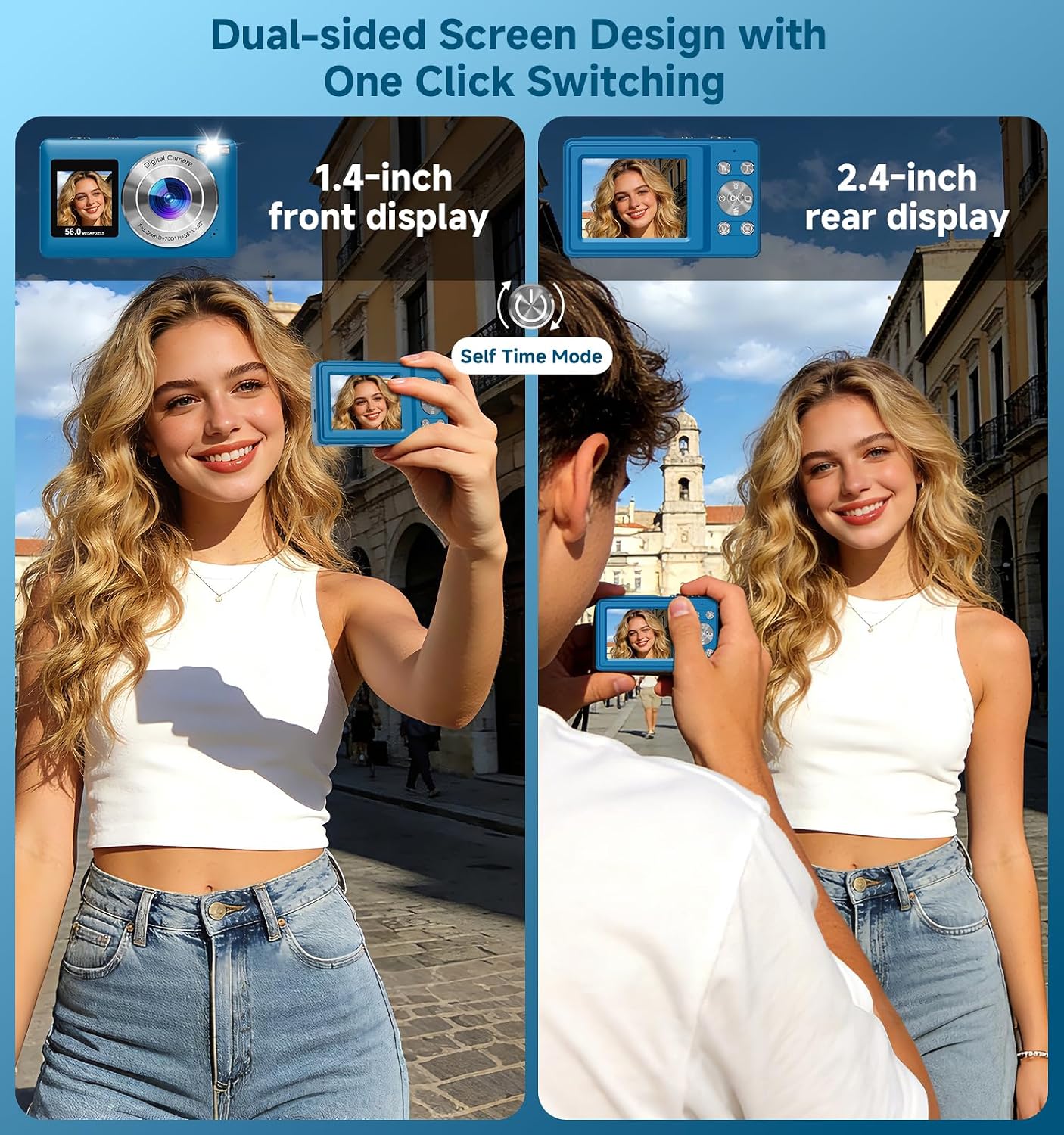 CÁMARA DIGITAL, CÁMARA DE DOBLE PANTALLA DE 56 MP MEJORADA 2026 PARA SELFIES, CÁMARAS DE VIAJE CON ZOOM 16X CON TARJETA SD - 2