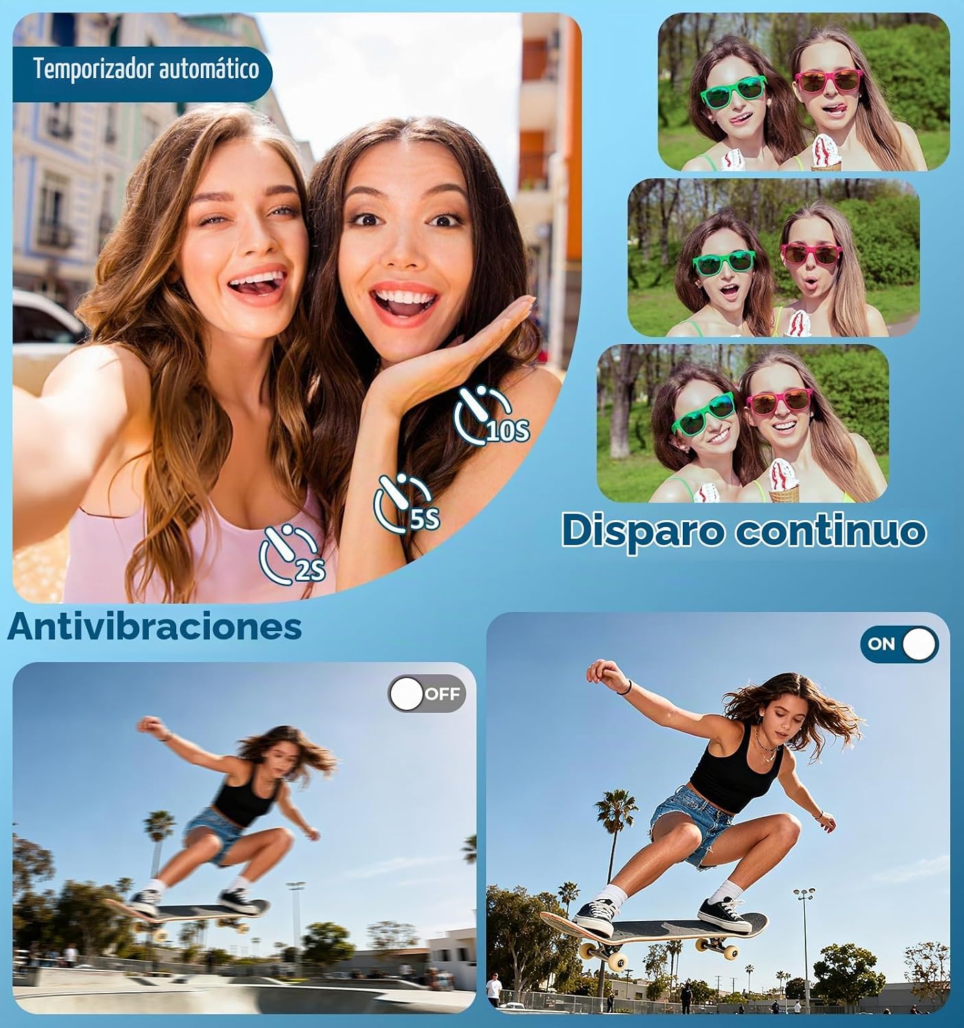 CÁMARA DIGITAL, CÁMARA DE DOBLE PANTALLA DE 56 MP MEJORADA 2026 PARA SELFIES, CÁMARAS DE VIAJE CON ZOOM 16X CON TARJETA SD - 3