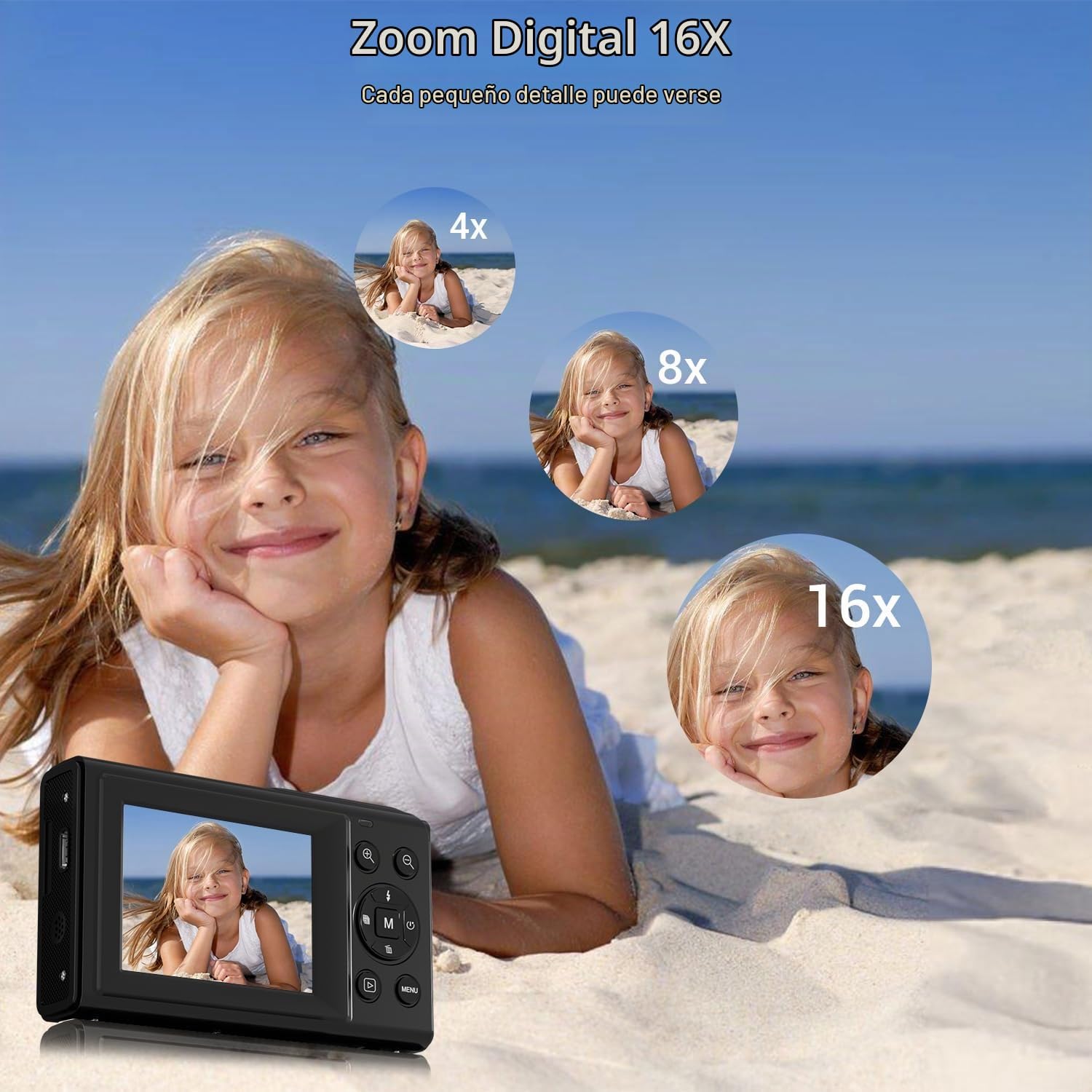 CÁMARA DIGITAL, CÁMARA DE ENFOQUE AUTOMÁTICO DE 4K 44MP CON PUNTO Y DISPARO CON ZOOM 16X DE 2.4 LCD, CÁMARA COMPACTA - 6