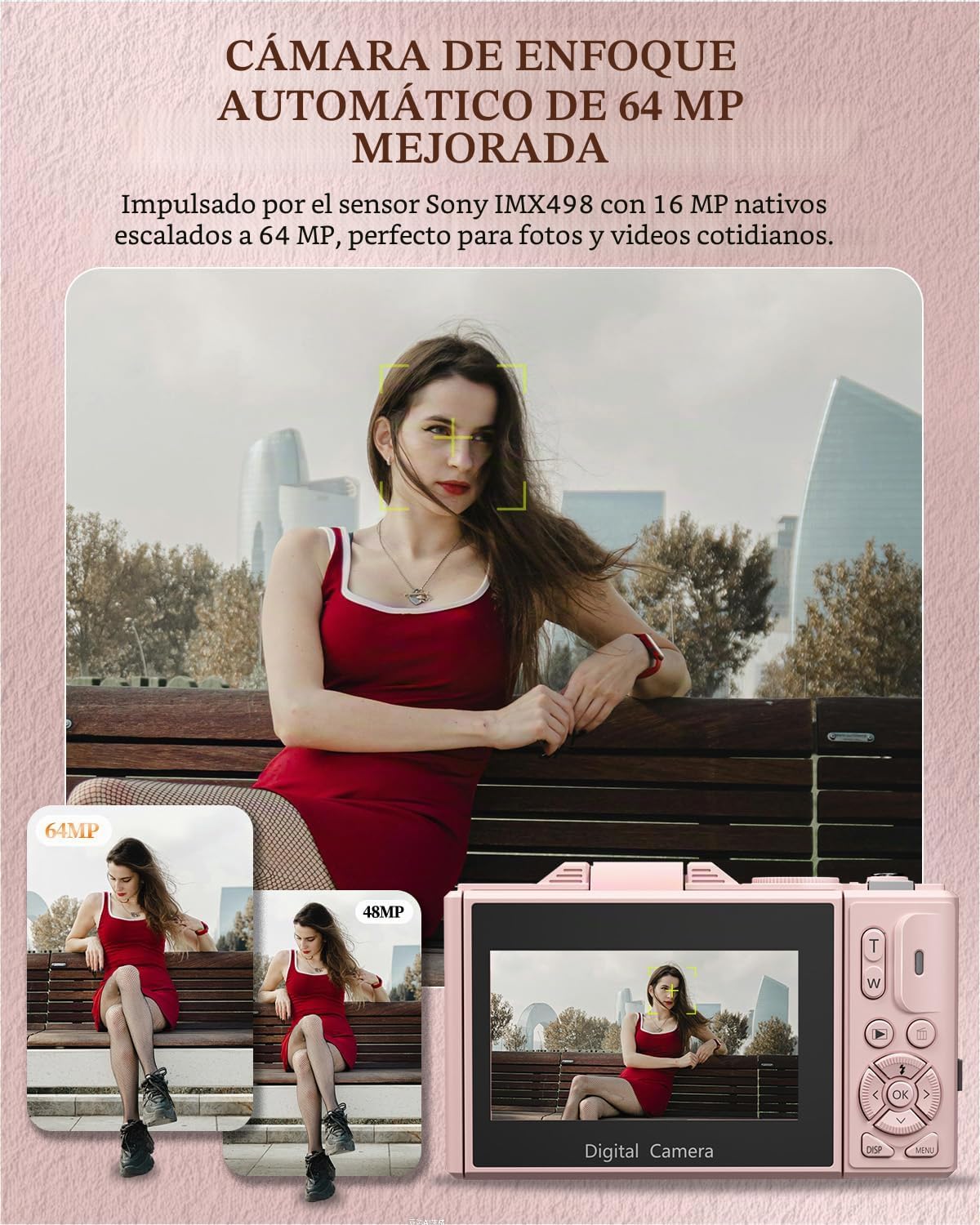CÁMARA DIGITAL 4K PARA PRINCIPIANTES Y ADOLESCENTES, CÁMARA COMPACTA DE VLOGGING CON PANTALLA ABATIBLE DE 180 , ENFOQUE - 3