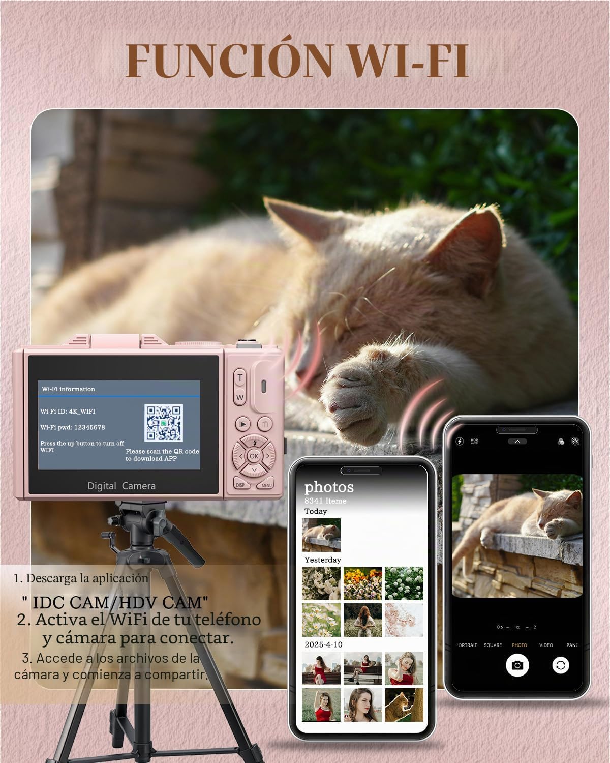 CÁMARA DIGITAL 4K PARA PRINCIPIANTES Y ADOLESCENTES, CÁMARA COMPACTA DE VLOGGING CON PANTALLA ABATIBLE DE 180 , ENFOQUE - 4