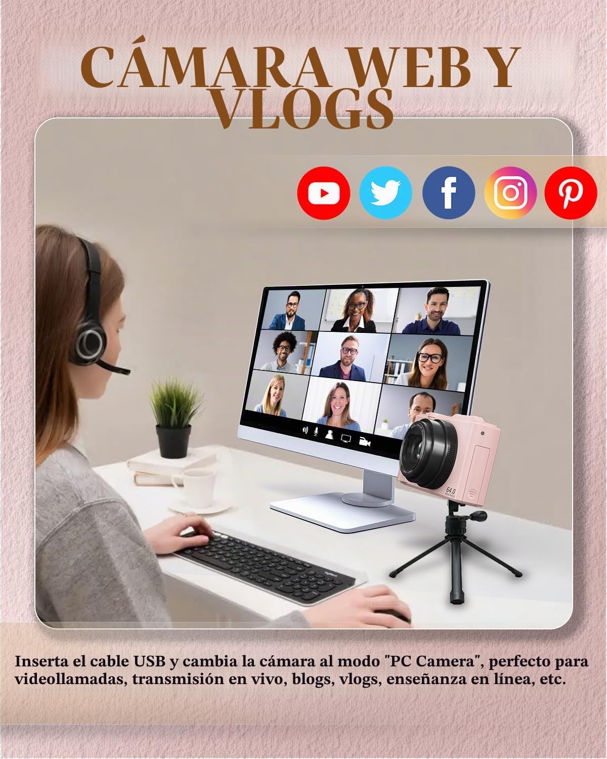 CÁMARA DIGITAL 4K PARA PRINCIPIANTES Y ADOLESCENTES, CÁMARA COMPACTA DE VLOGGING CON PANTALLA ABATIBLE DE 180 , ENFOQUE - 7